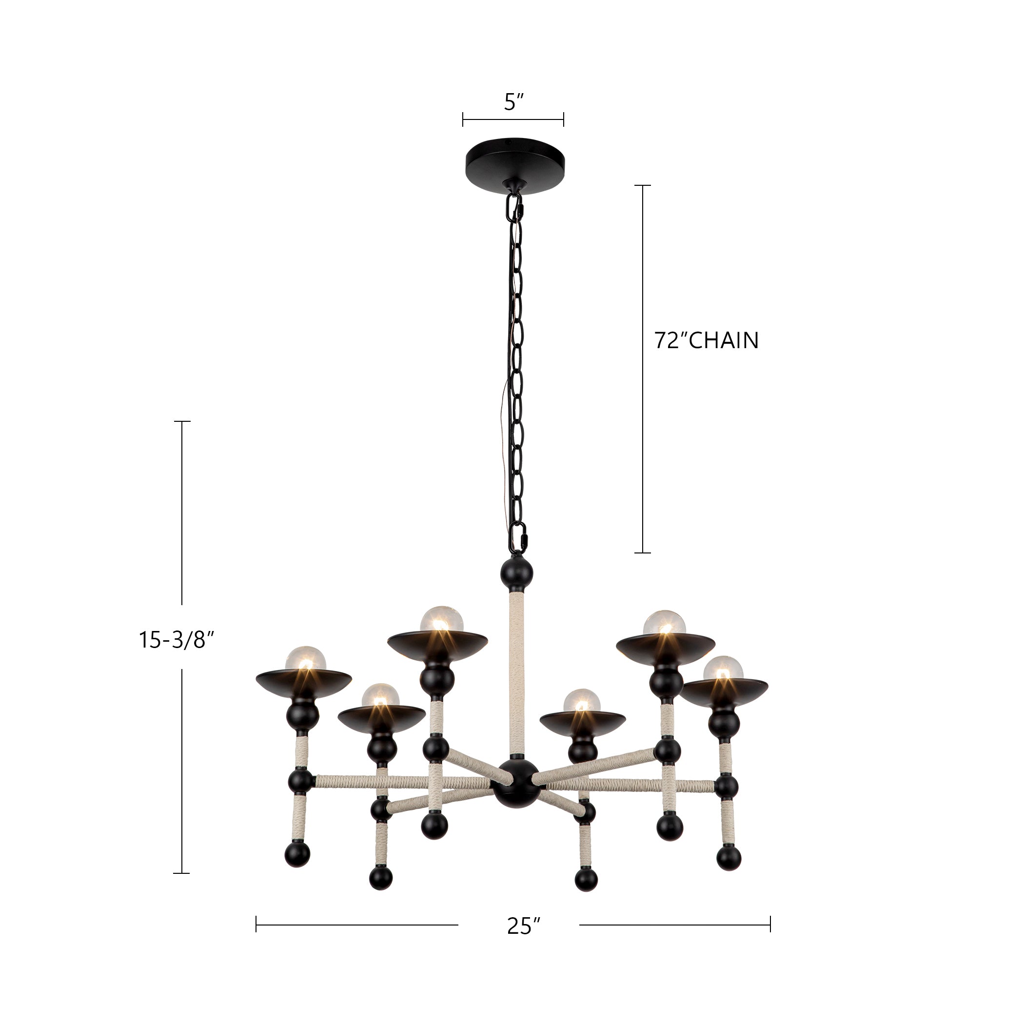 Nadine 25-in Matte Black/Cotton 6 Lights Chandeliers