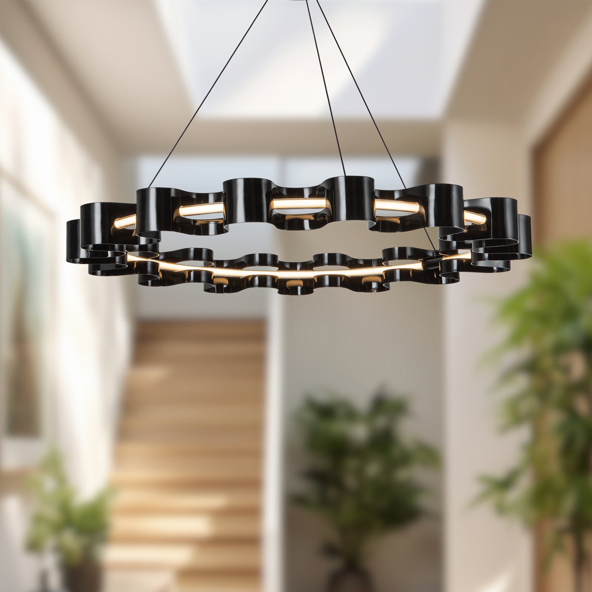 Nami 32-in Gloss Black LED Chandelier