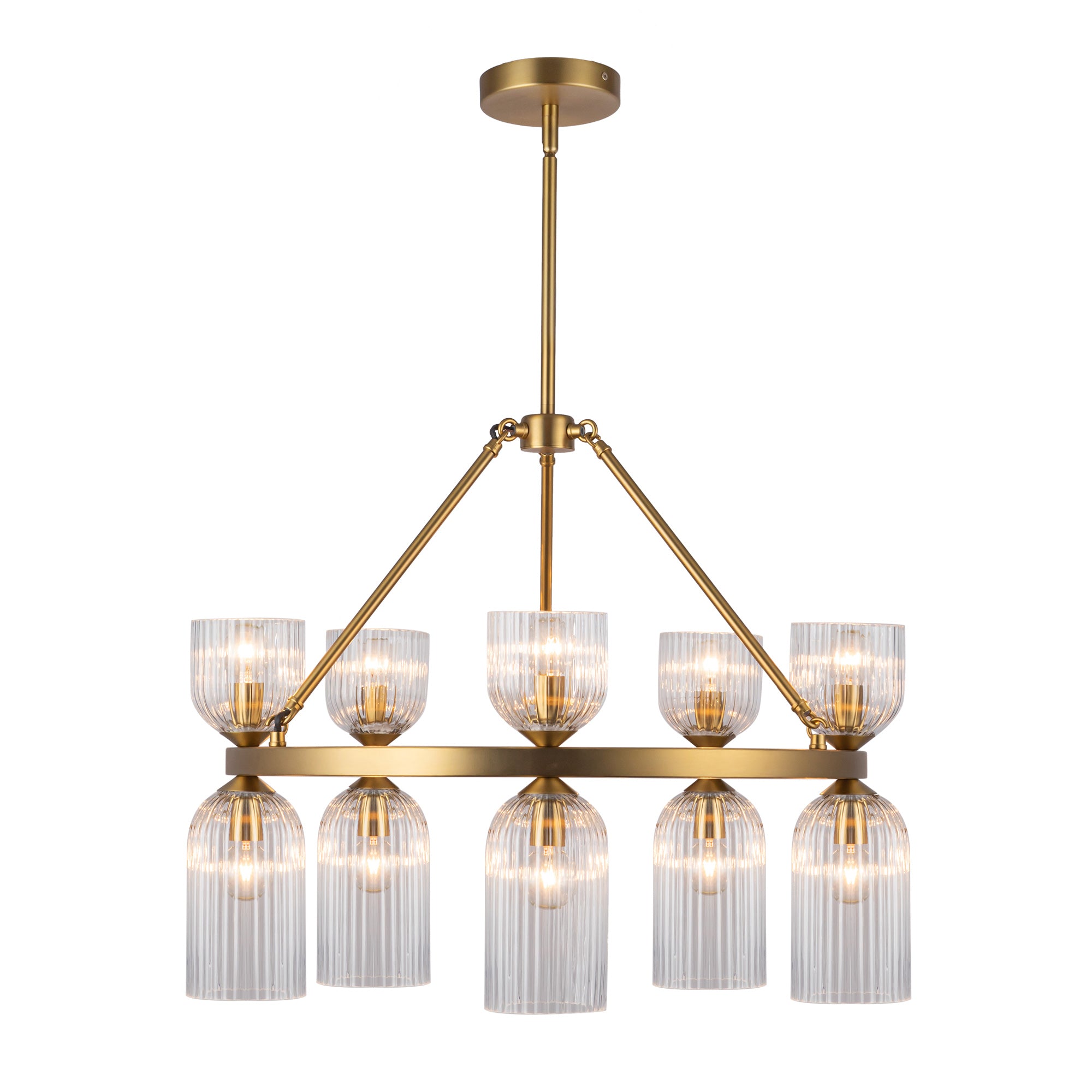 Nelly 26-in Brushed Gold/Clear Ribbed Glass Socket Chandelier