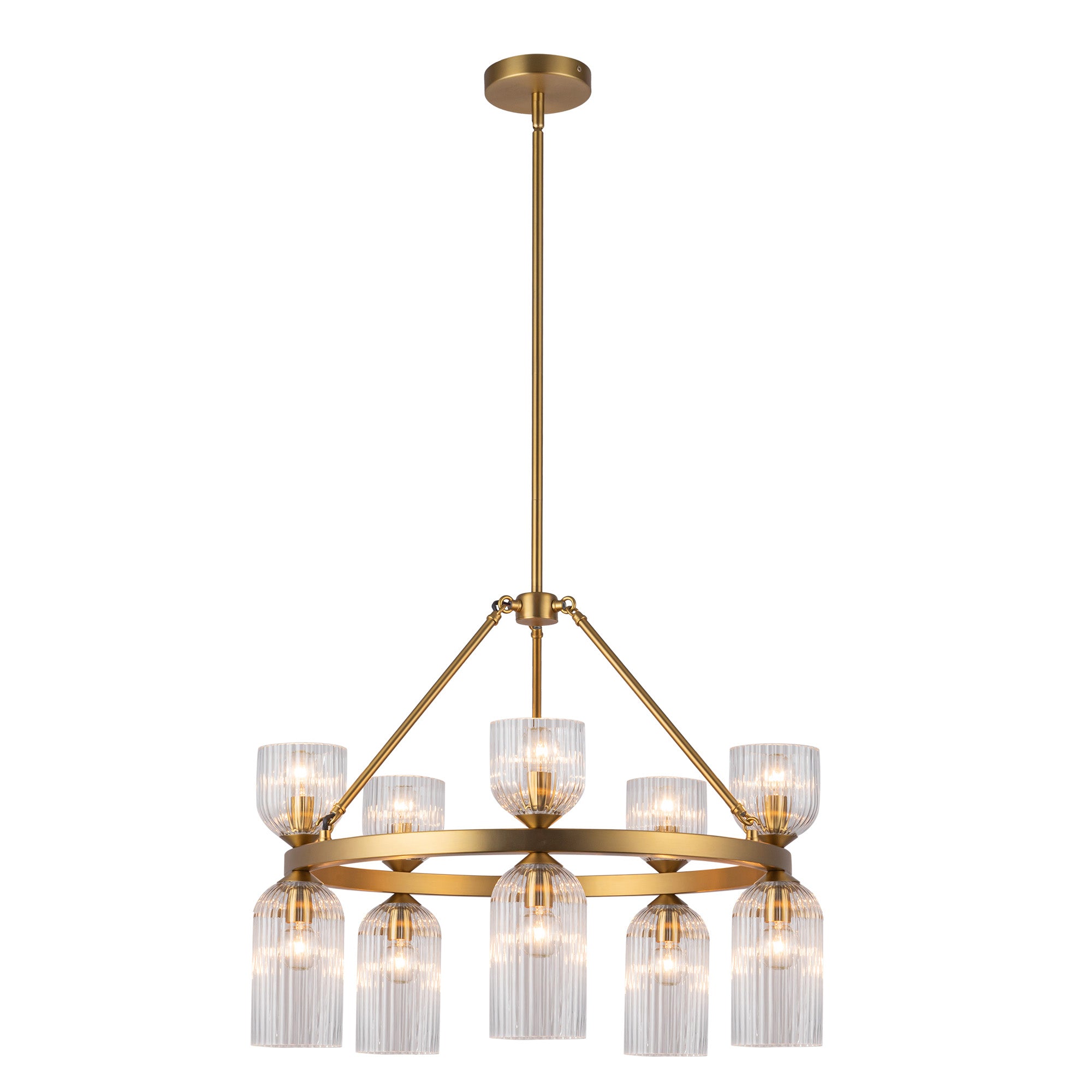 Nelly 26-in Brushed Gold/Clear Ribbed Glass Socket Chandelier