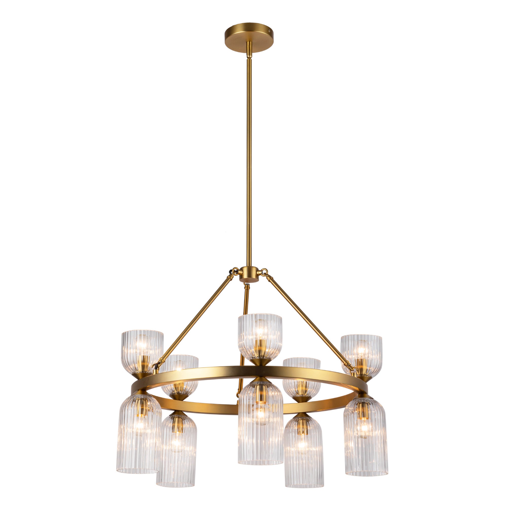 Nelly 26-in Brushed Gold/Clear Ribbed Glass Socket Chandelier