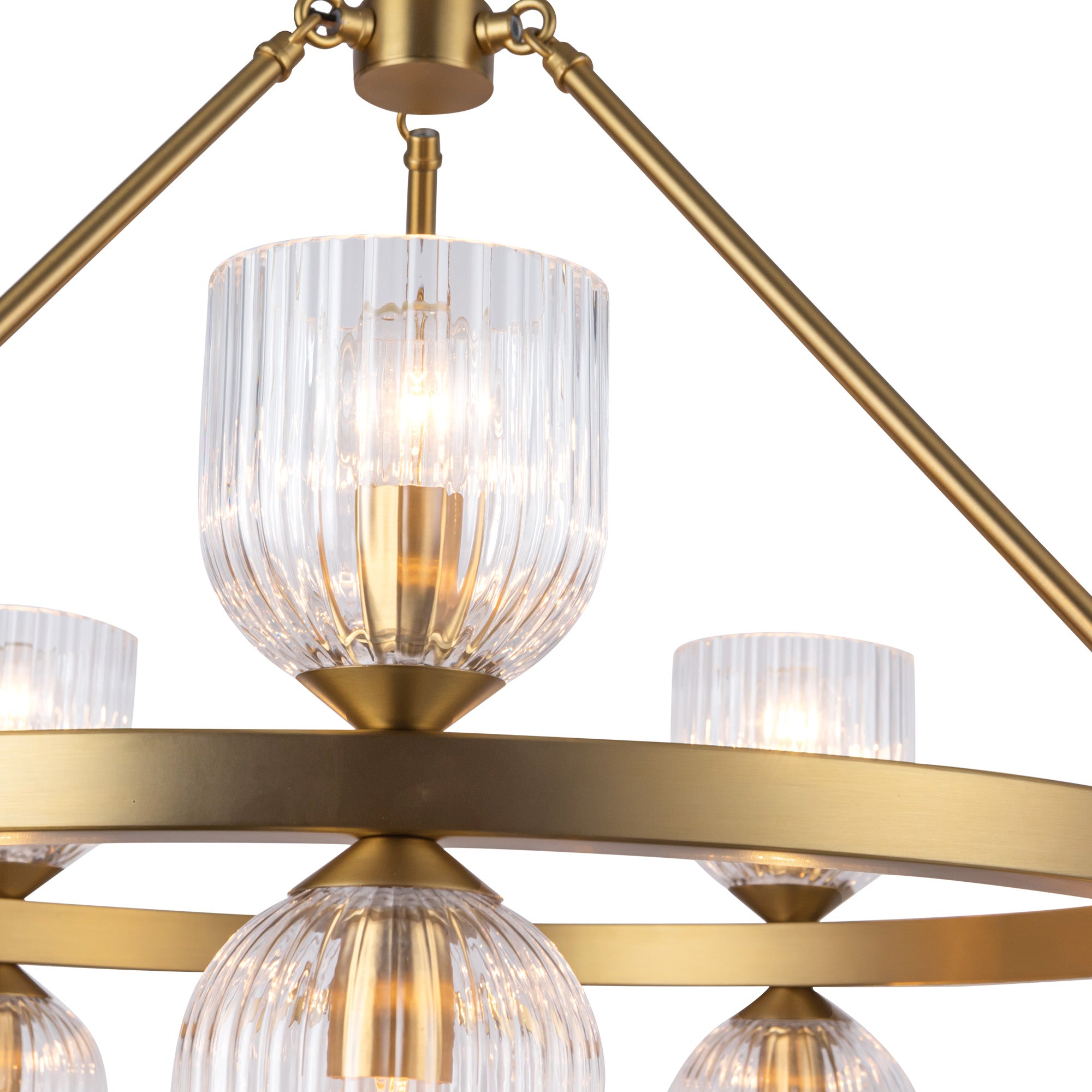 Nelly 26-in Brushed Gold/Clear Ribbed Glass Socket Chandelier