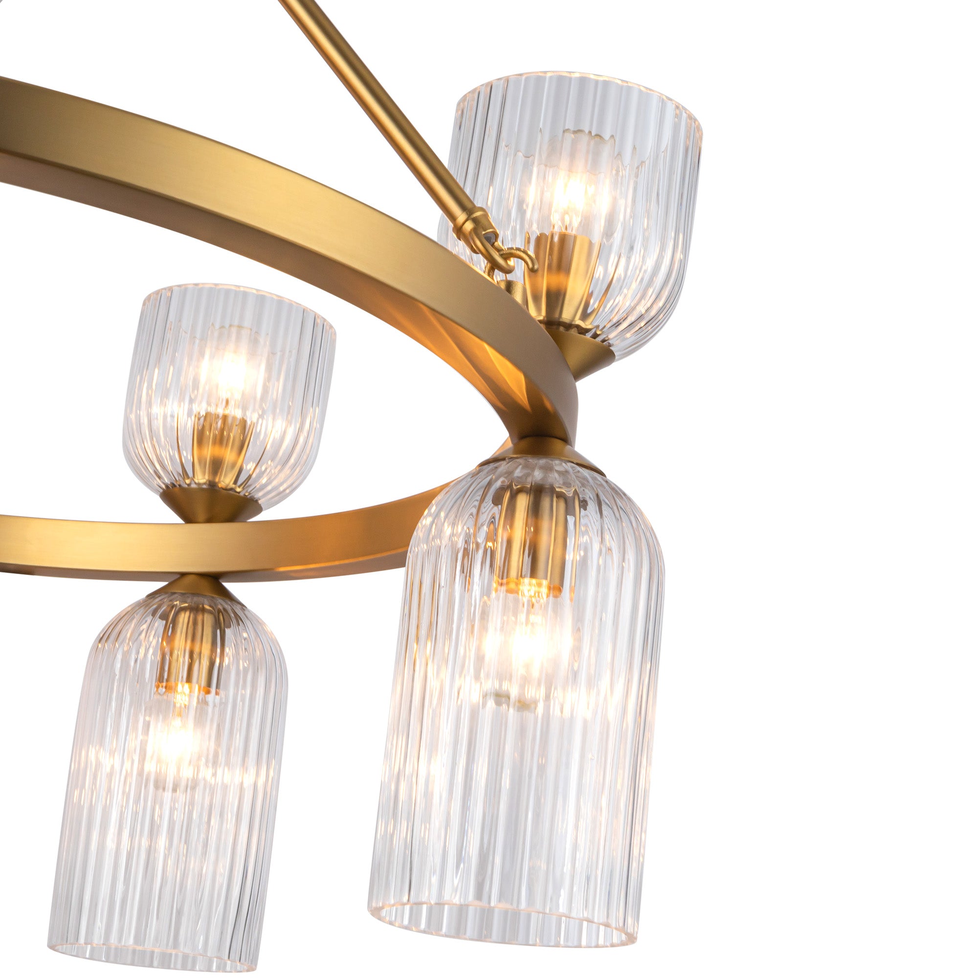 Nelly 26-in Brushed Gold/Clear Ribbed Glass Socket Chandelier