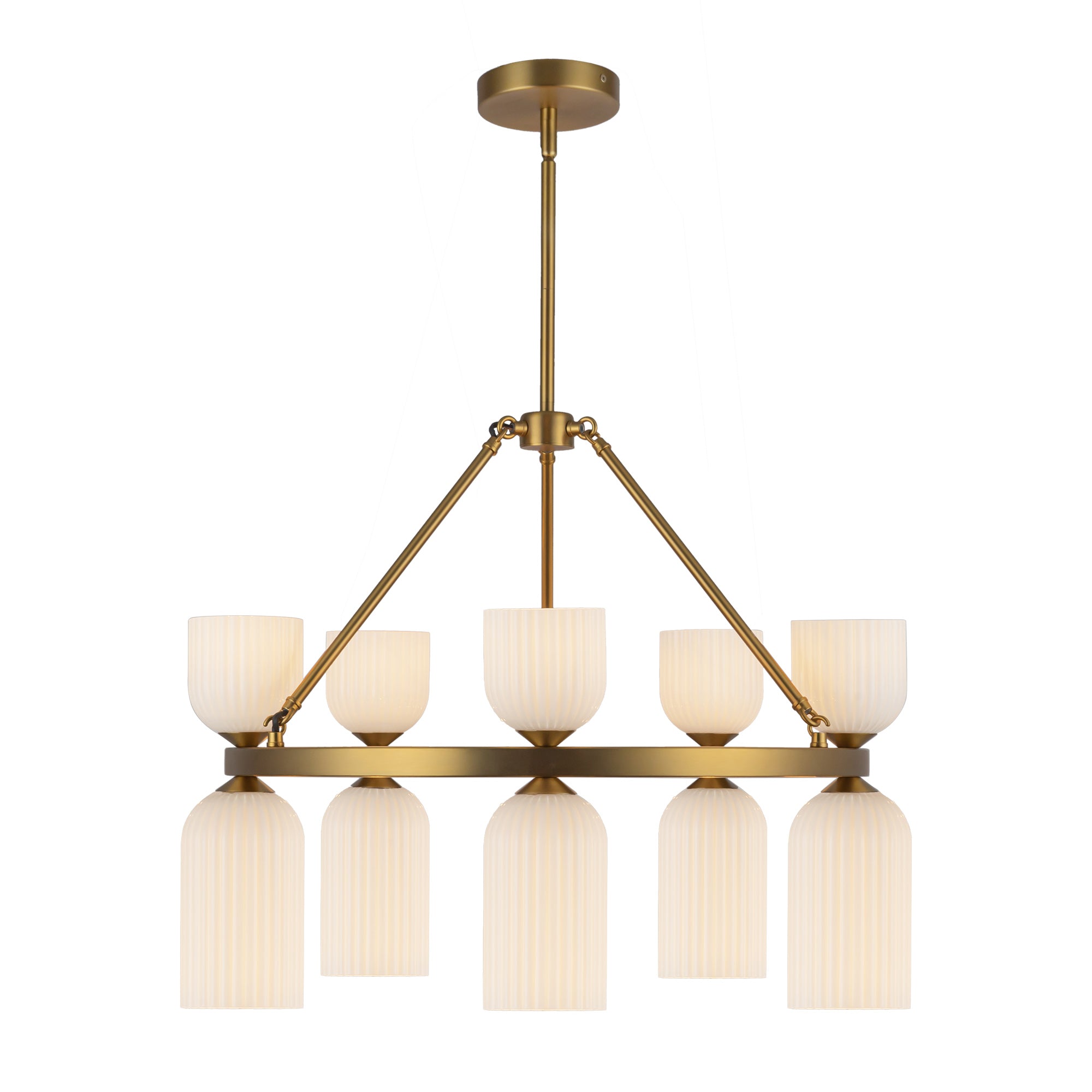 Nelly 26-in Brushed Gold/Glossy Ribbed Opal Glass Socket Chandelier