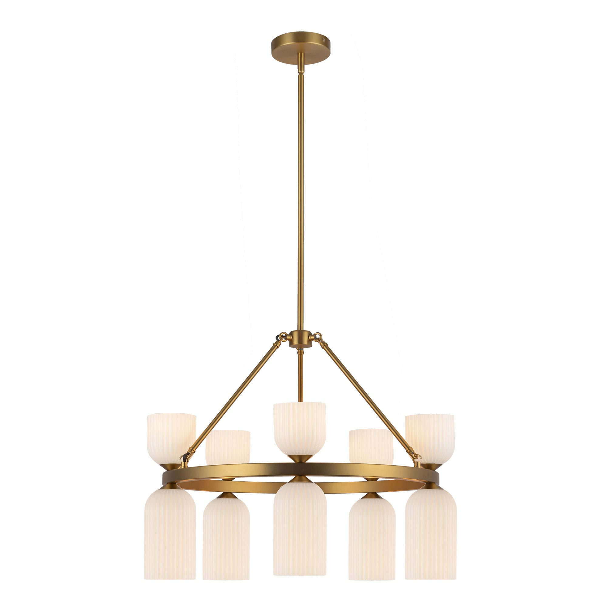 Nelly 26-in Brushed Gold/Glossy Ribbed Opal Glass Socket Chandelier