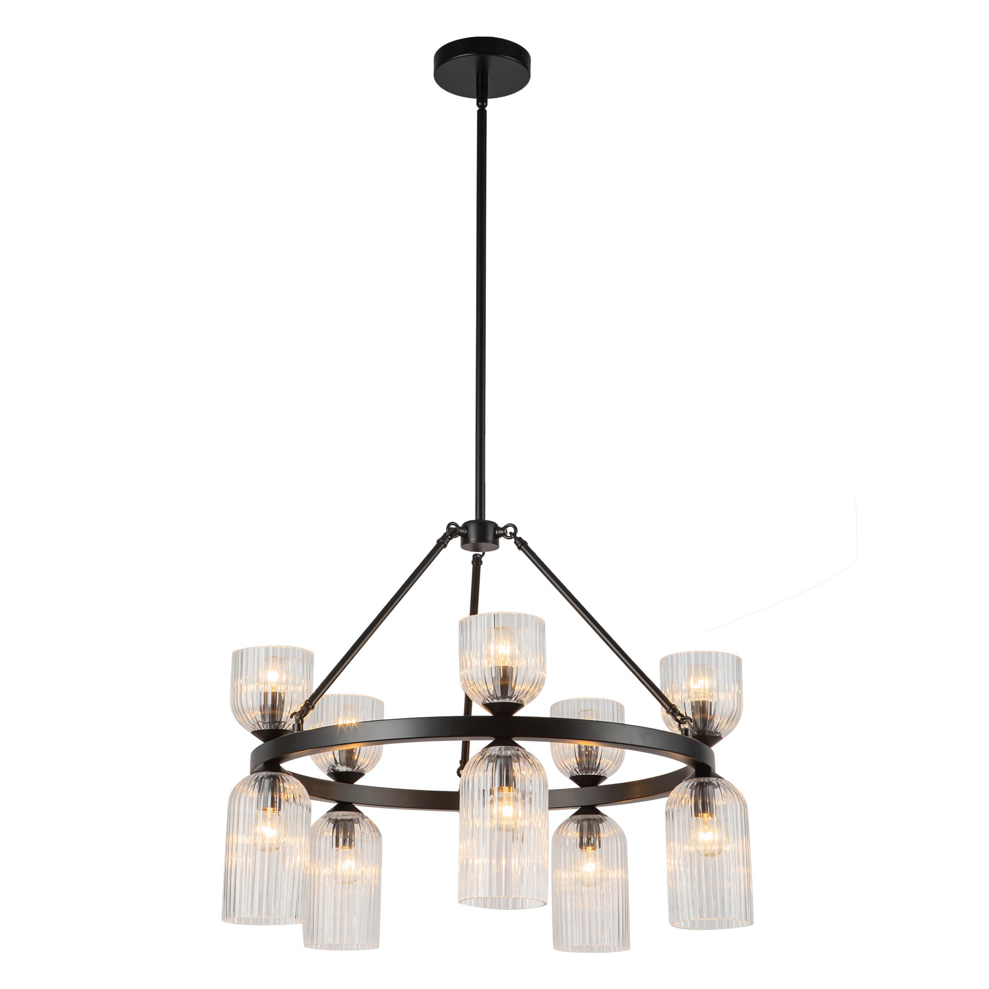 Nelly 26-in Matte Black/Clear Ribbed Glass Socket Chandelier