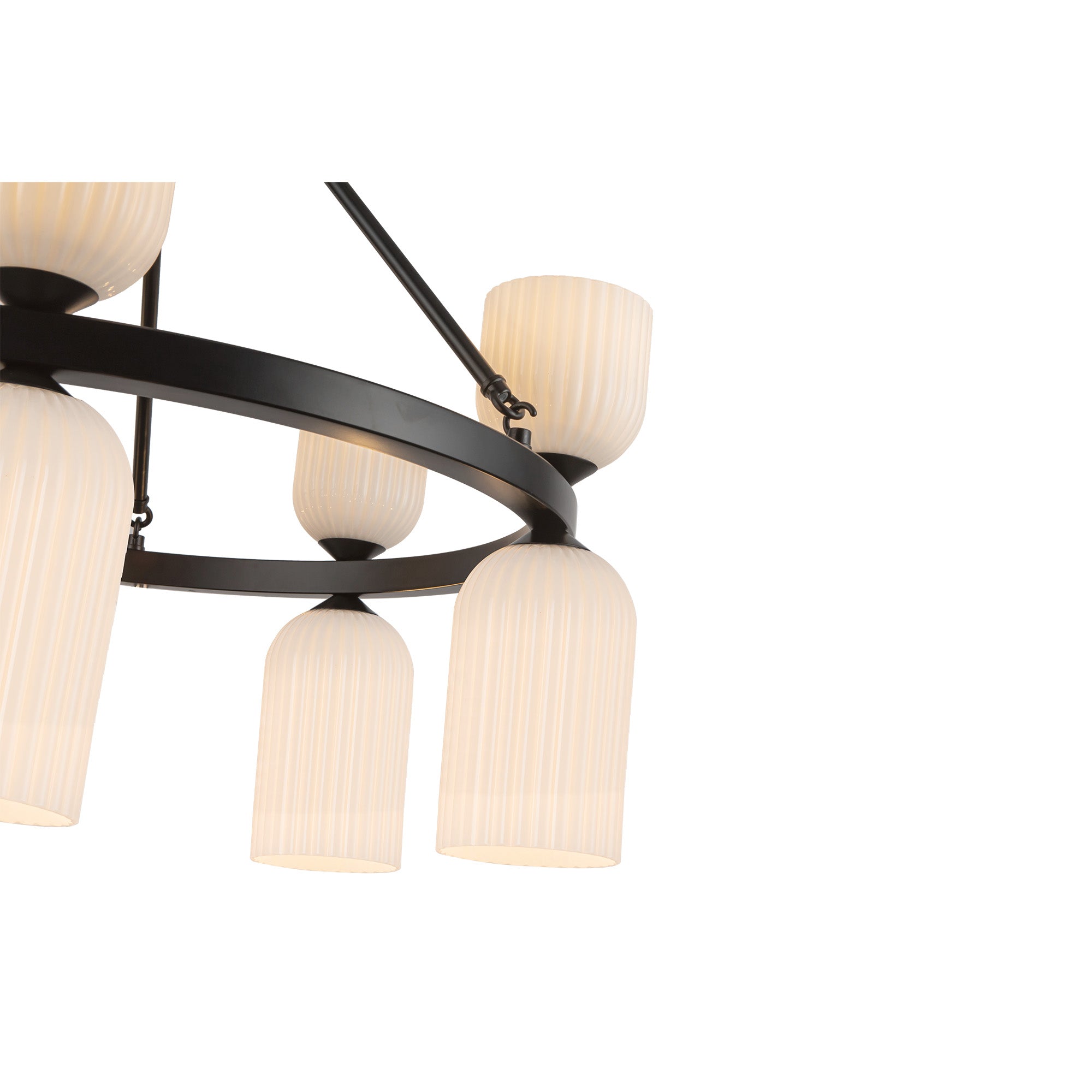 Nelly 26-in Matte Black/Glossy Ribbed Opal Glass Socket Chandelier