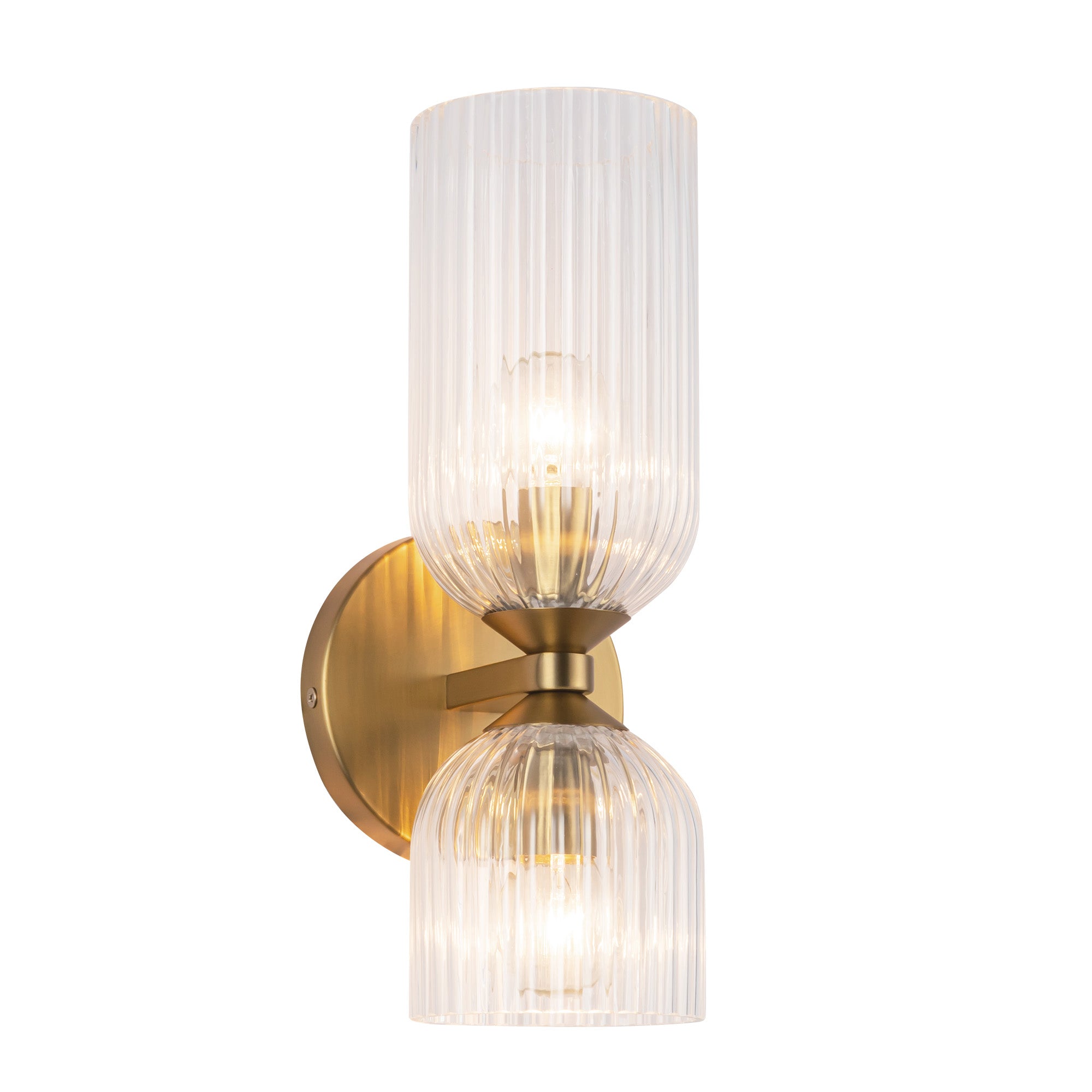 Nelly 12-in Brushed Gold/Clear Ribbed Glass Socket Wall/Vanity Light