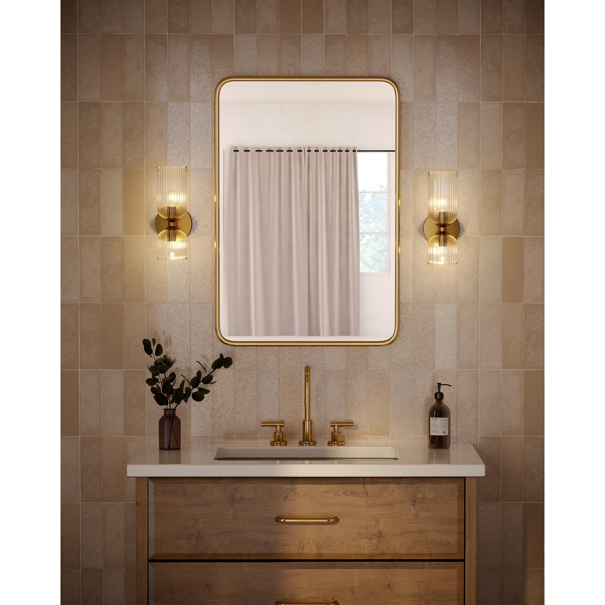 Nelly 12-in Brushed Gold/Clear Ribbed Glass Socket Wall/Vanity Light