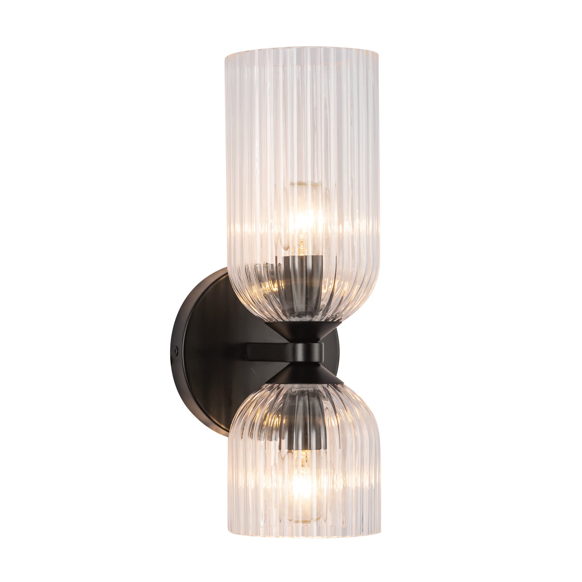 Nelly 12-in Matte Black/Clear Ribbed Glass Socket Wall/Vanity Light