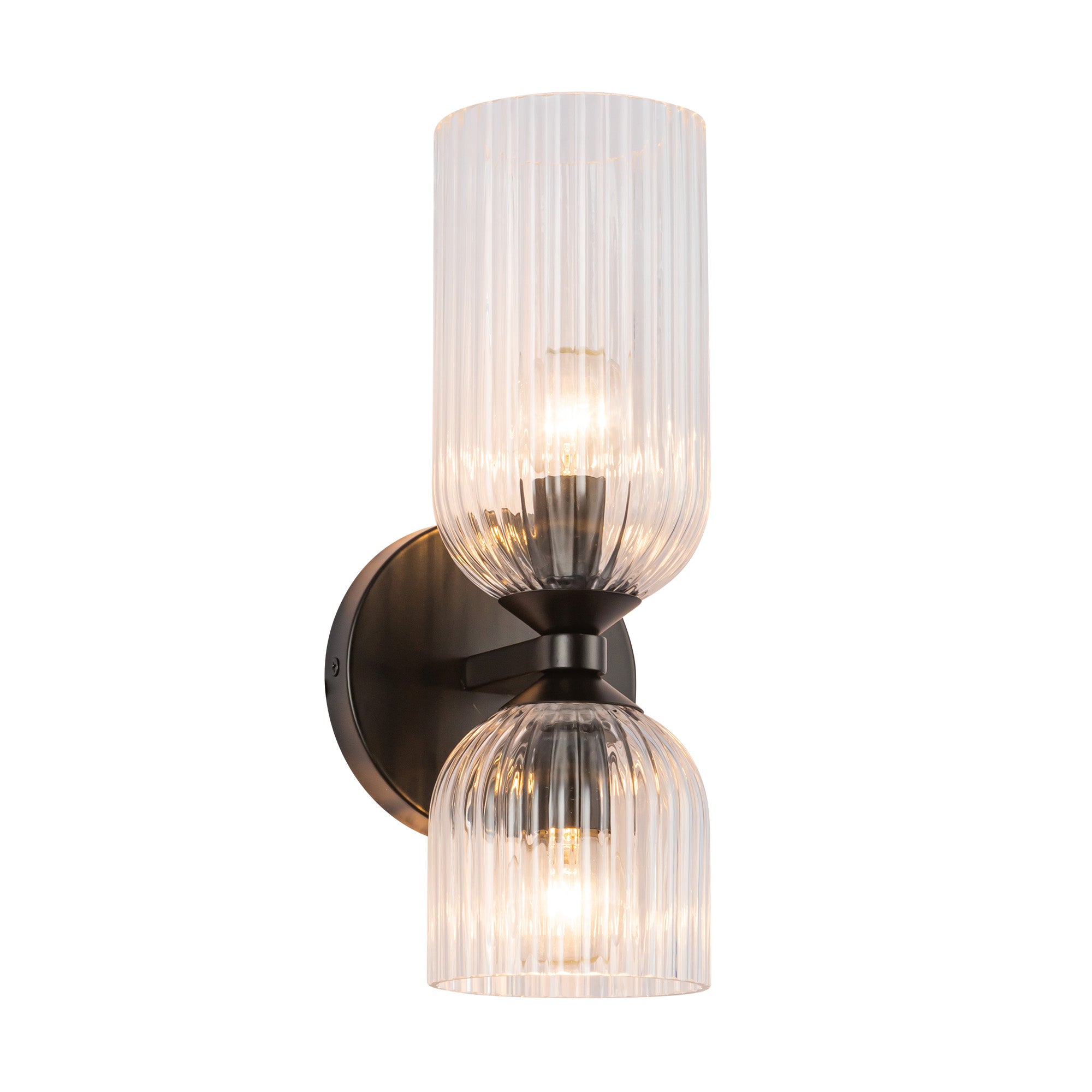 Nelly 12-in Matte Black/Clear Ribbed Glass Socket Wall/Vanity Light