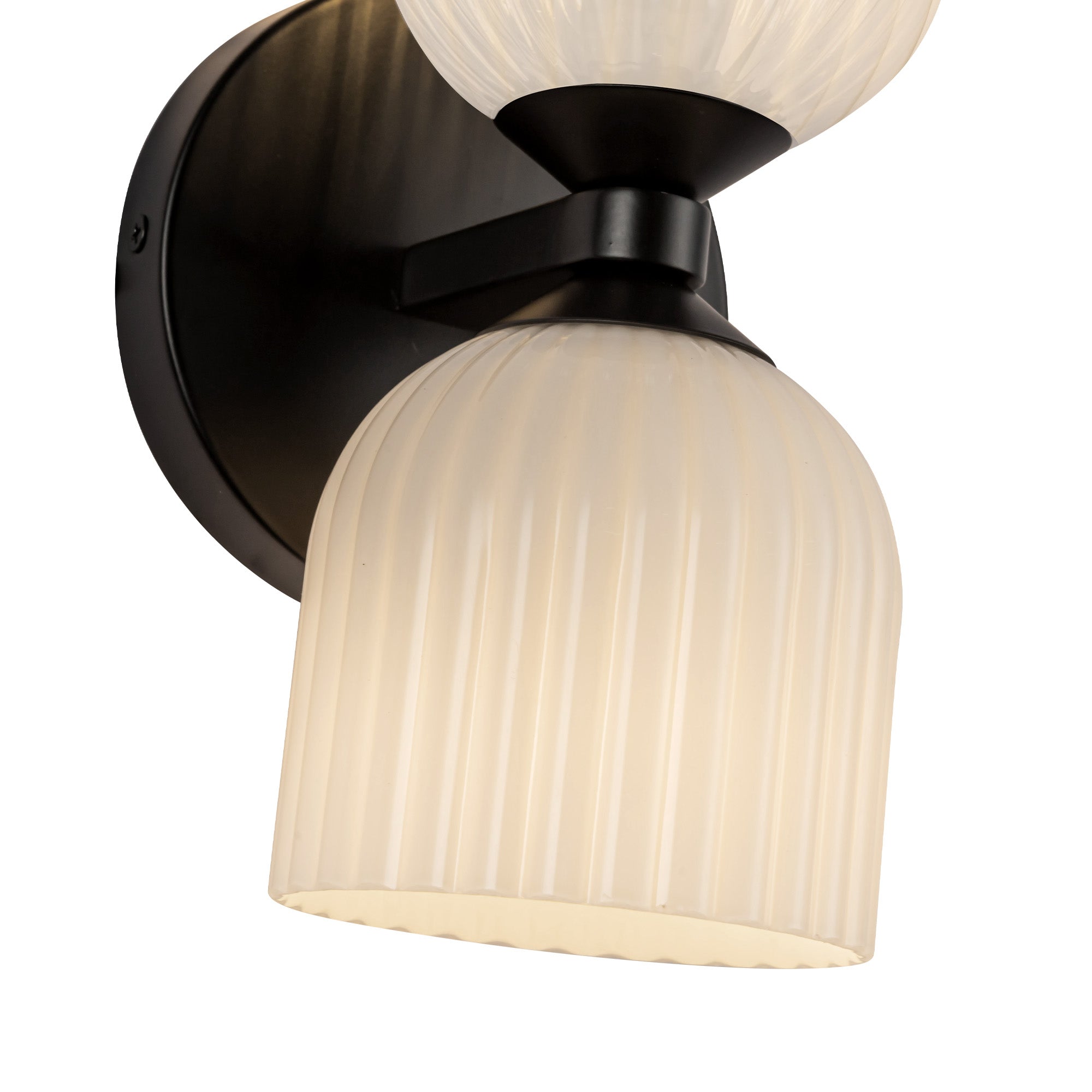 ALORA MOOD Lighting Nelly WV442612MBGR Wall/Vanity Light Fixture, UL Damp Rated, Matte Black/Glossy Ribbed Opal Glass