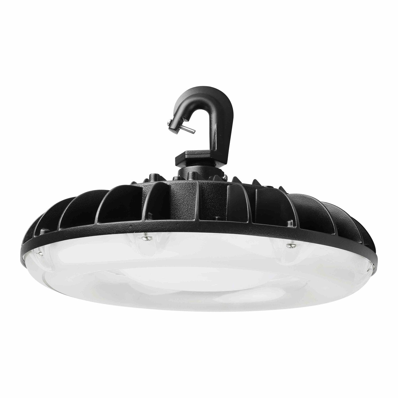 100W Round UFO LED High Bay Light 120-277VAC 5000K Frosted Lens CCT and Power Adjustable - Black