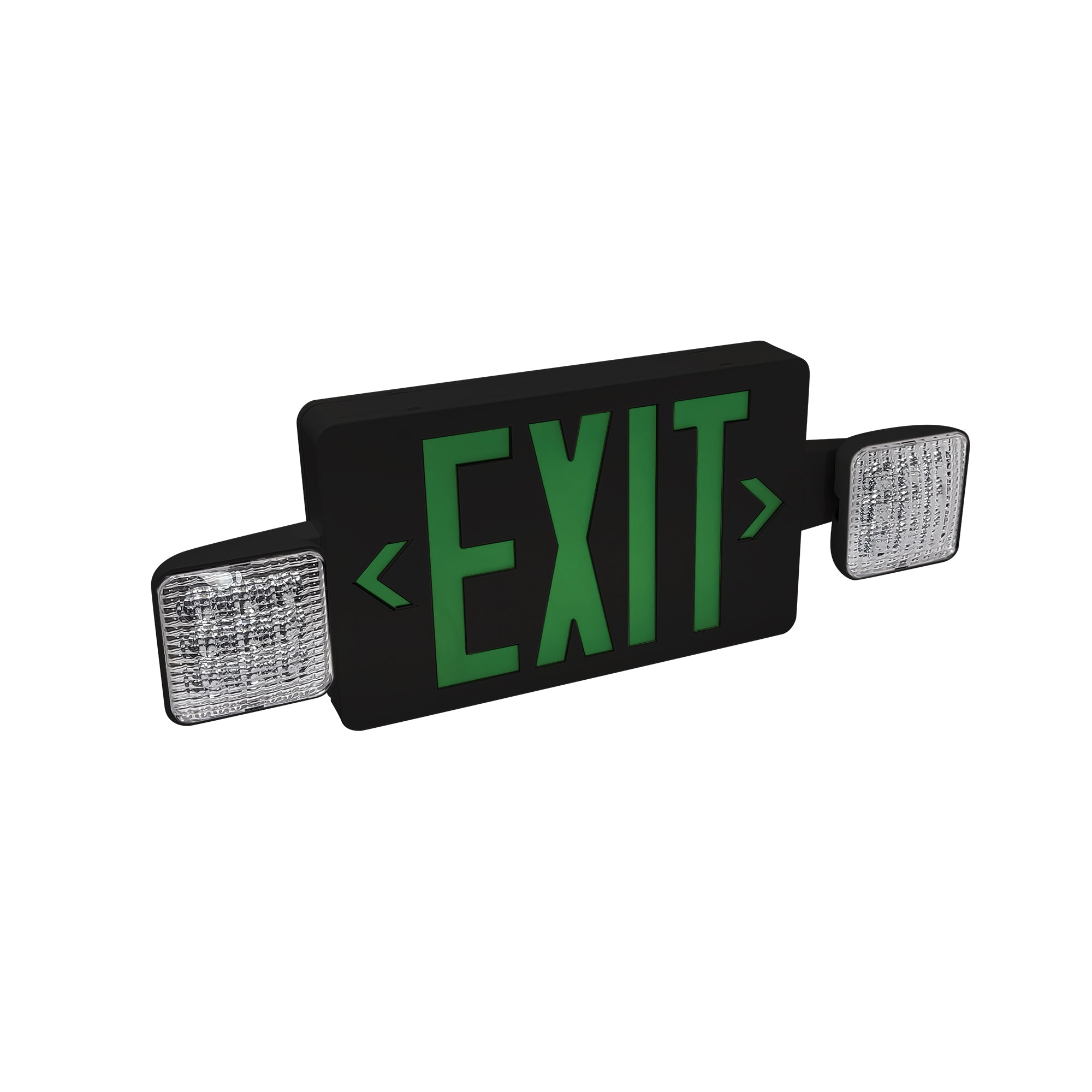 Nora NEX-712-LED/GB LED Exit and Emergency Combination with Adjustable Heads, Battery Backup, Green Letters / Black Housing