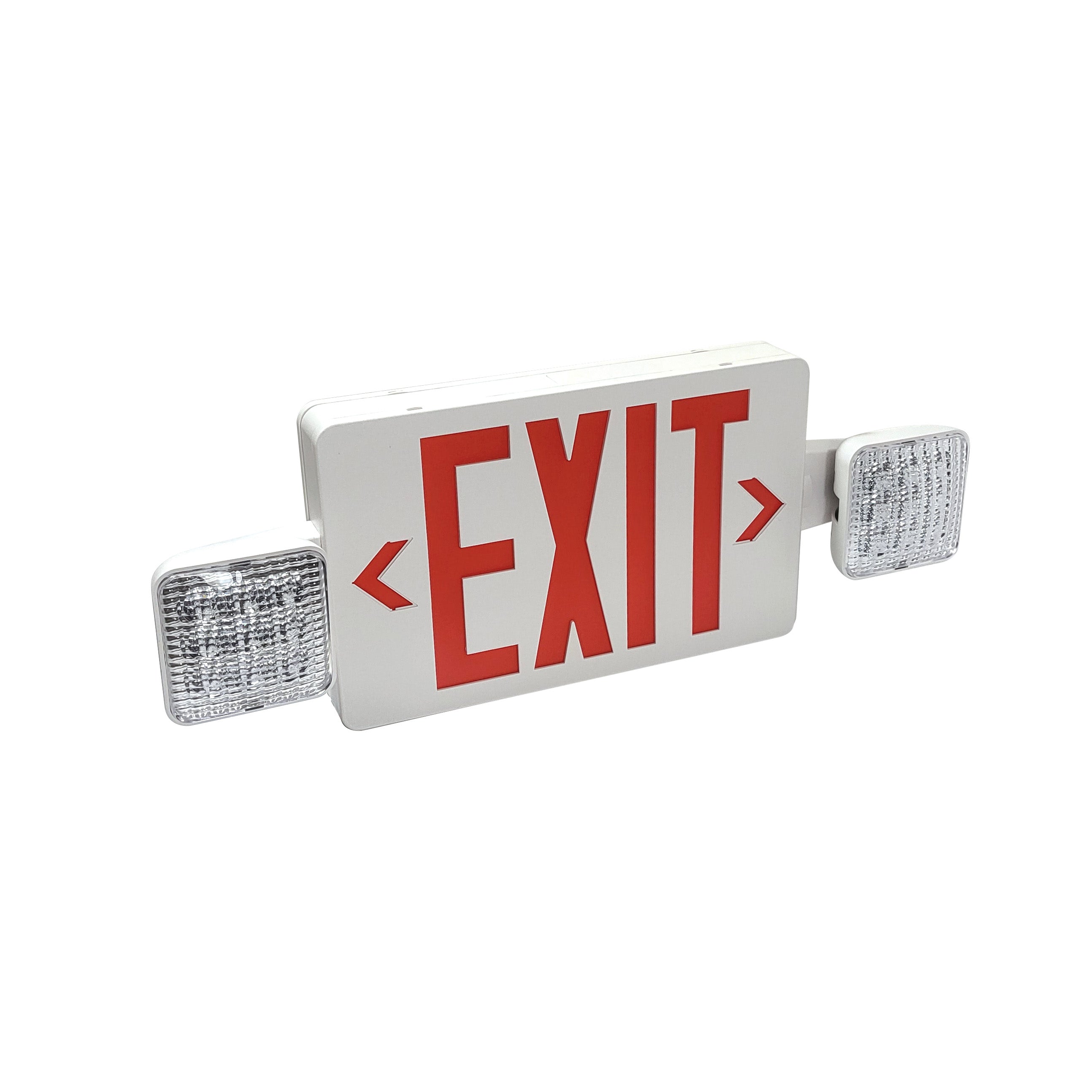 Nora NEX-712-LED/R LED Exit and Emergency Combination with Adjustable Heads, Battery Backup, Red Letters / White Housing