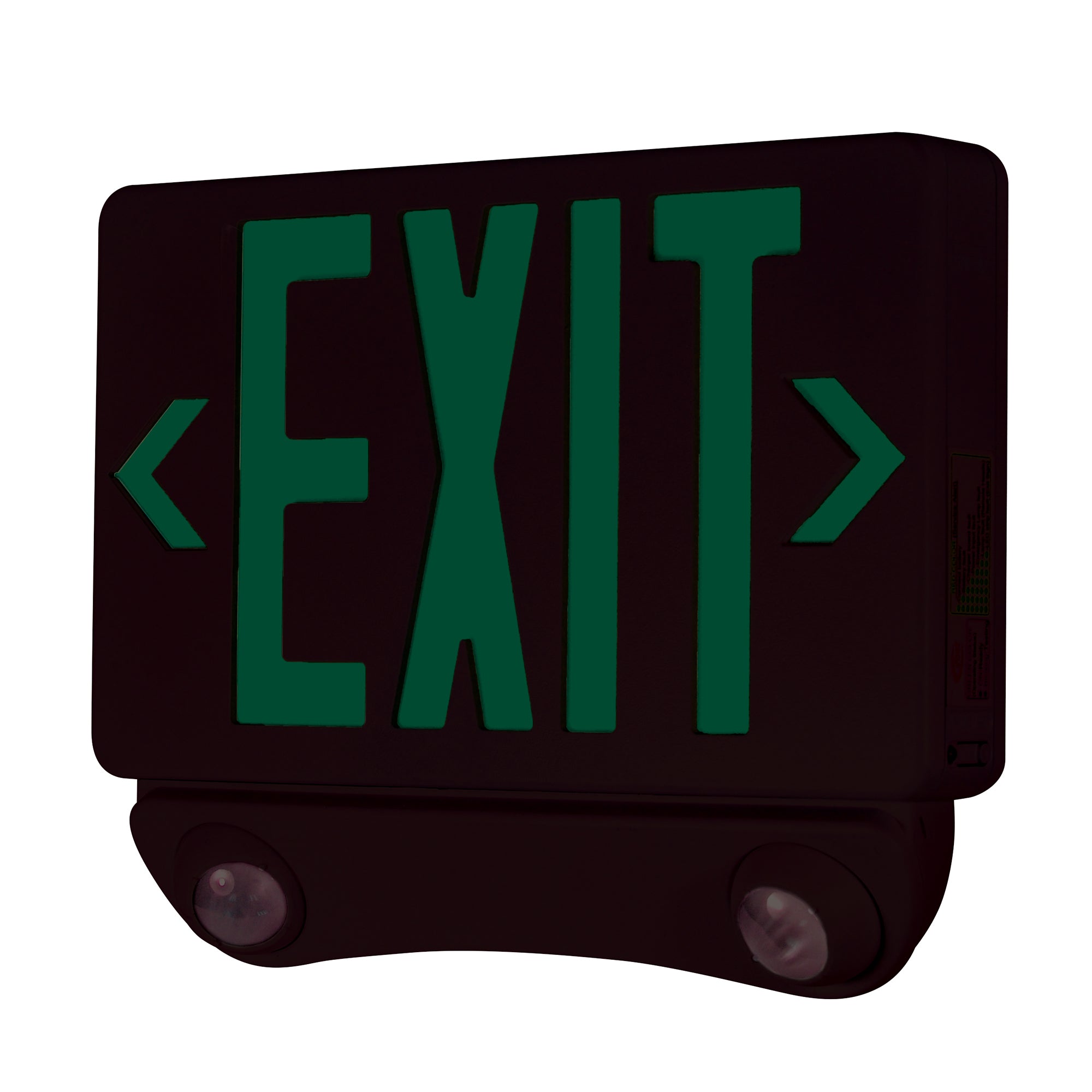 Nora NEX-730-LED/GB LED Exit and Emergency Combination with Adjustable Heads, Green Letters / Black Housing
