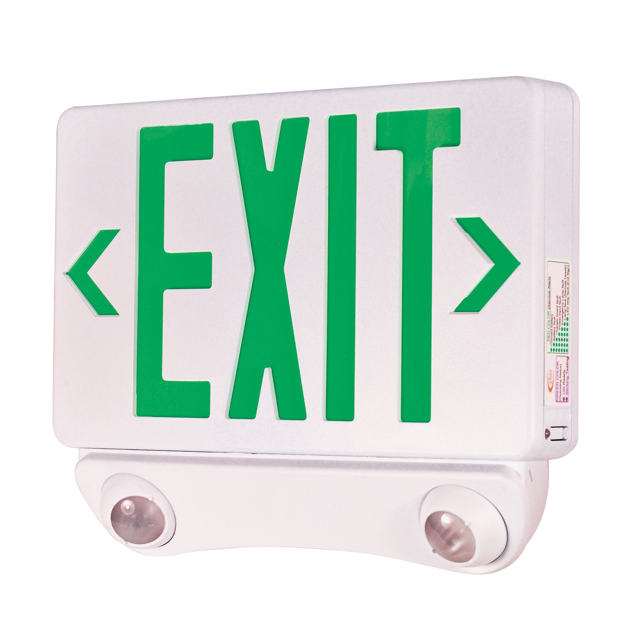 Nora NEX-730-LED/G LED Exit and Emergency Combination with Adjustable Heads, Green Letters / White Housing