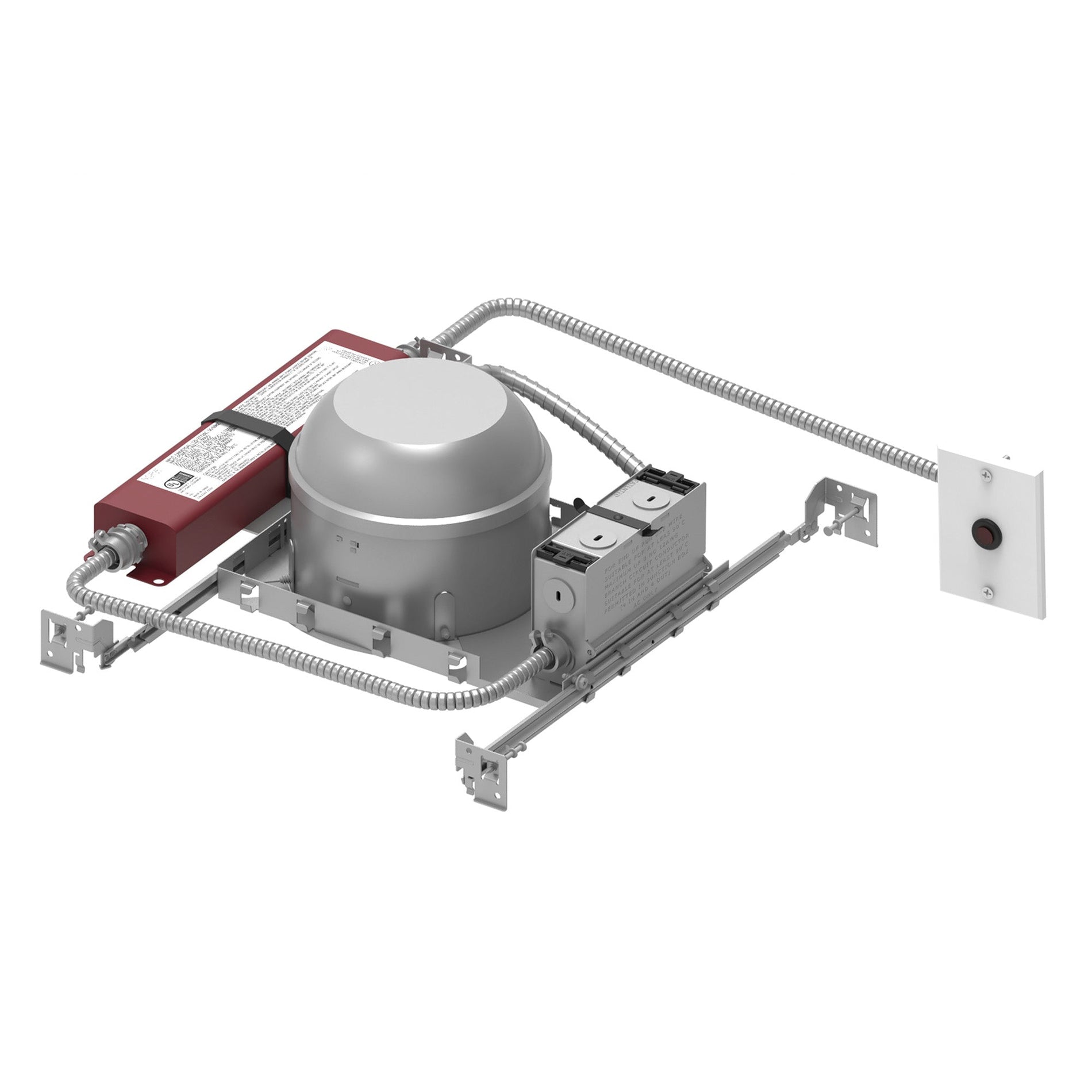Nora Lighting NHIC-527LMRAT/6WEM — 5" Shallow, IC, AT LED Dedicated New Construction Housing, 120/277V, 0-10V dimming, w/ Emergency Battery and Remote Test Switch
