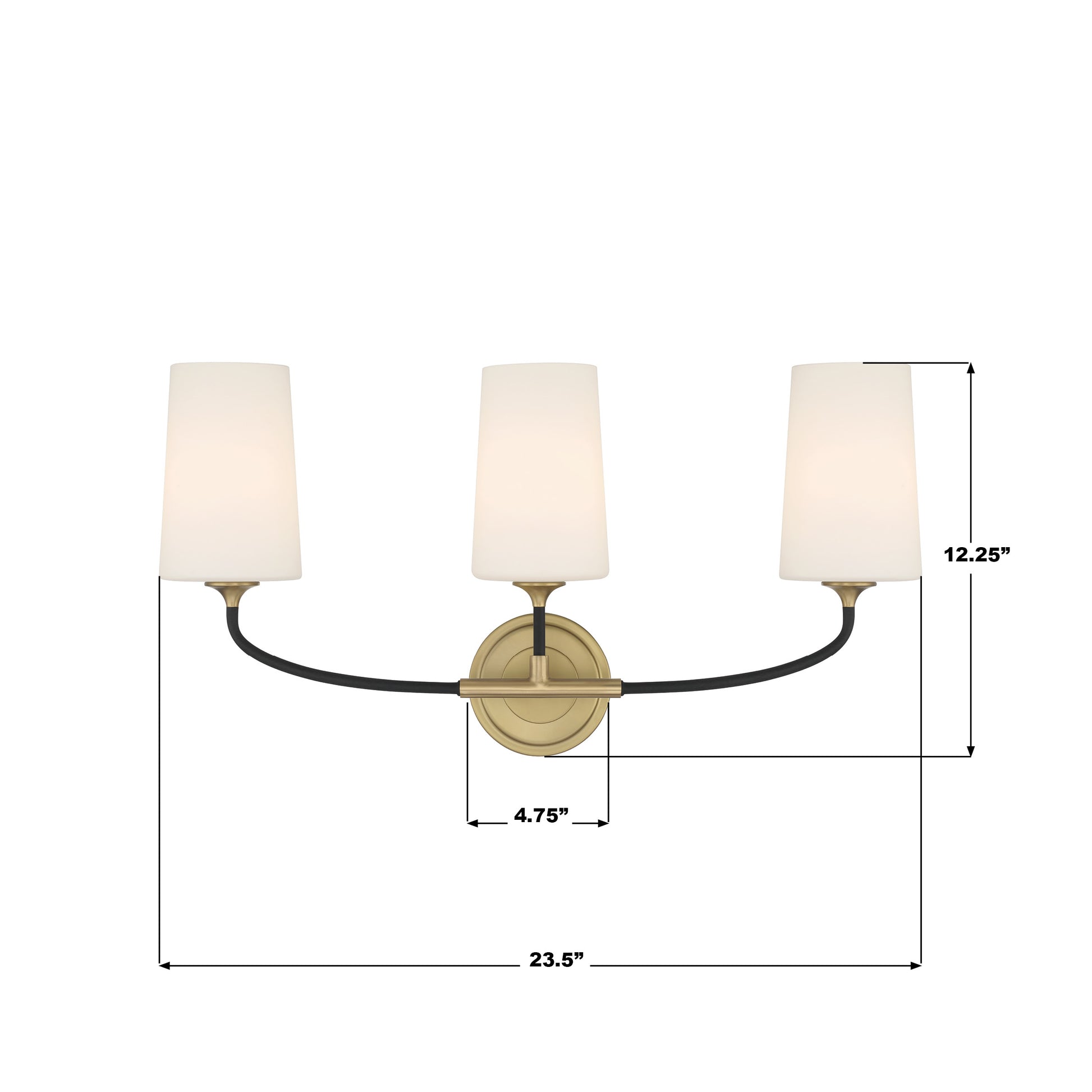 Crystorama Niles NIL-70013-BF-MG – 23.5 Inch – 3 Light – Bath Vanity Light – Black Forged + Modern Gold – Damp Rated