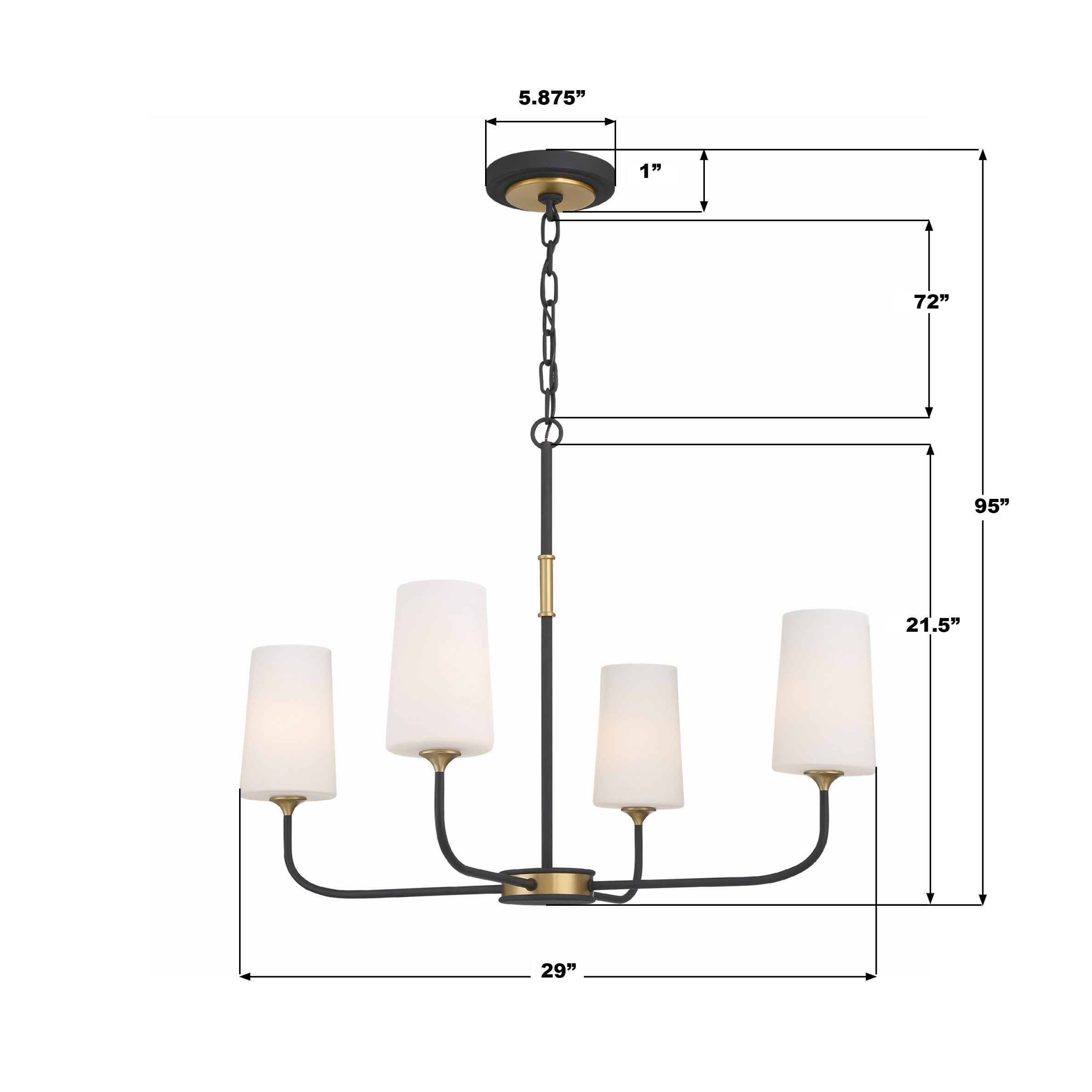 Crystorama Niles NIL-70014-BF-MG – 29 Inch – 4 Light – Chandelier – Black Forged + Modern Gold – Damp Rated