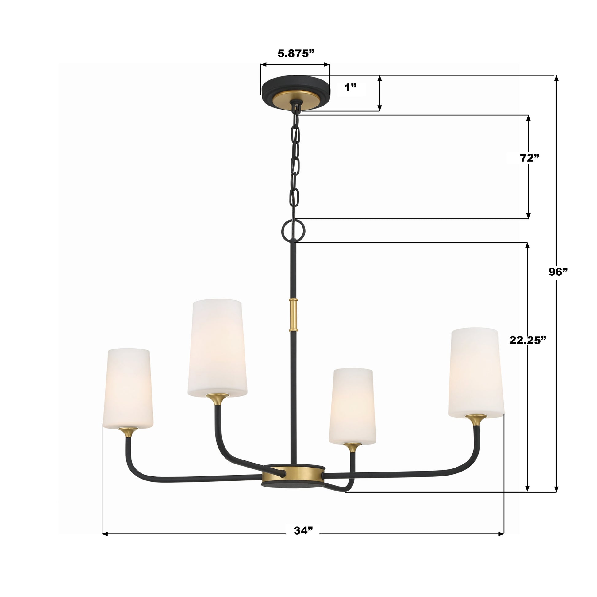 Crystorama Niles NIL-70015-BF-MG – 34 Inch – 4 Light – Chandelier – Black Forged + Modern Gold – Damp Rated