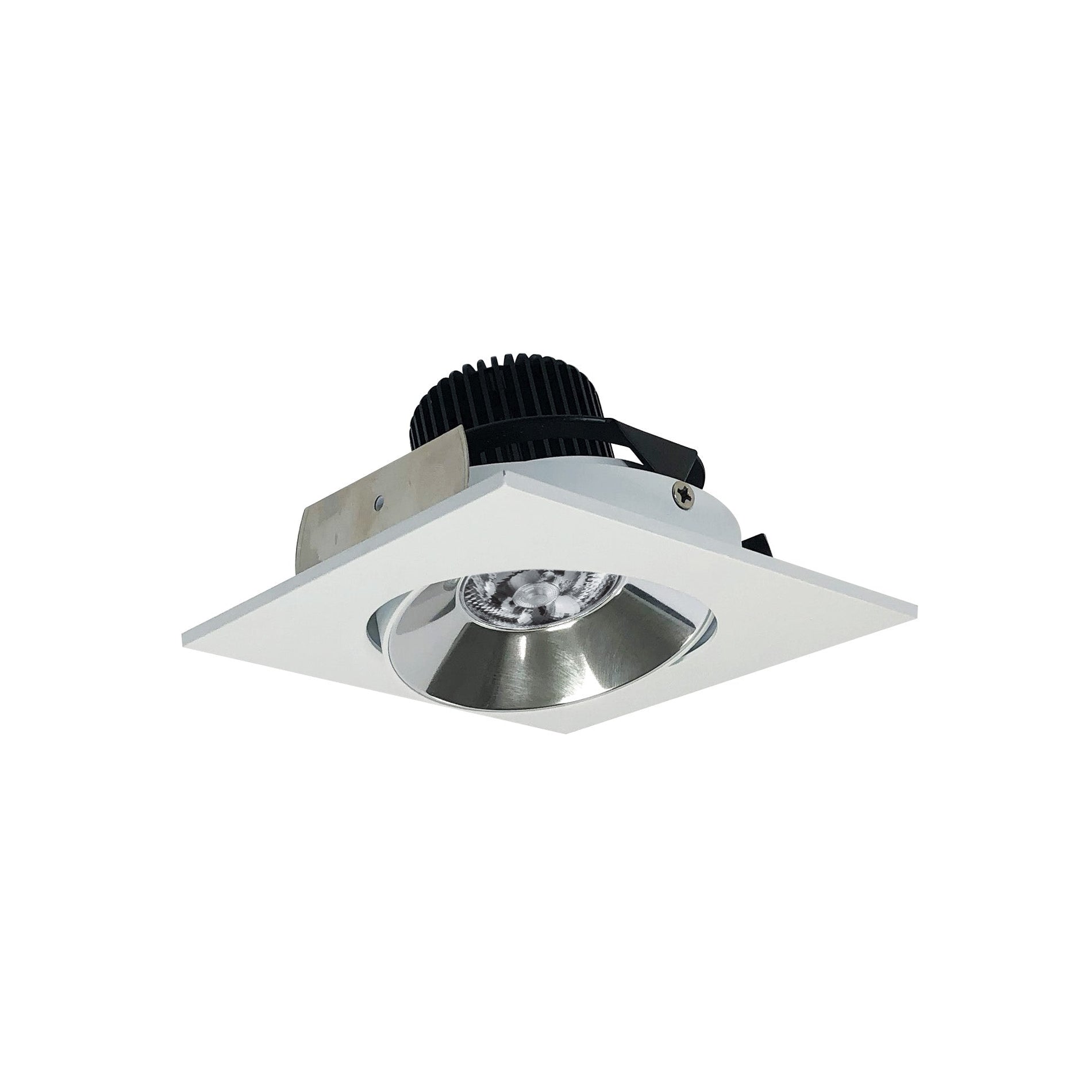 Nora NIO-4SC35QCMPW 4 inch Iolite LED Square Adjustable Cone Reflector, 10-Degree Optic, 800lm / 12W, 3500K, Specular Clear Reflector / Matte Powder White Flange