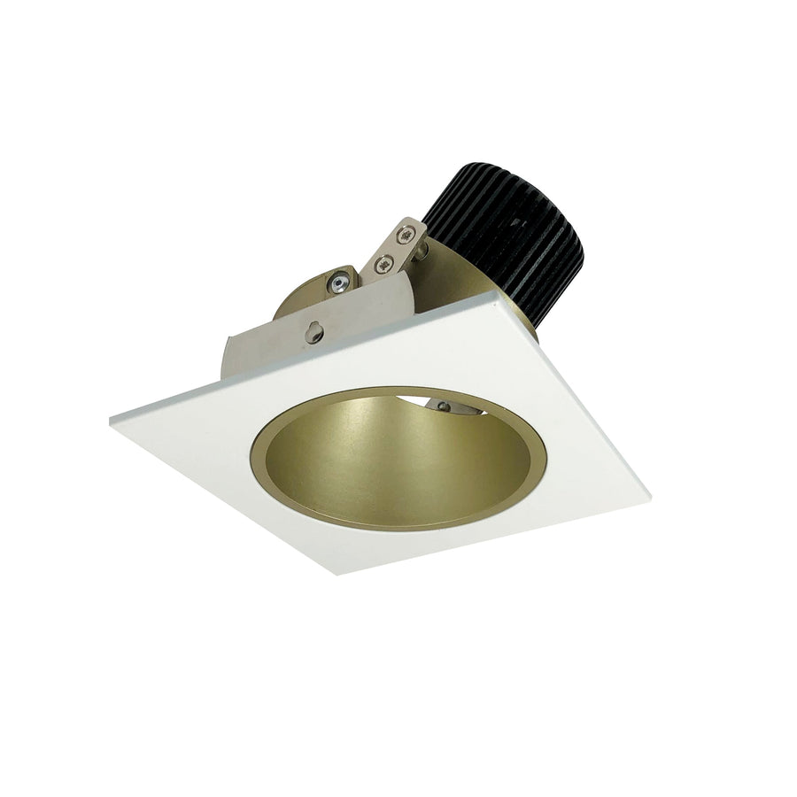Nora NIO-4SDCDXCHMPW 4 inch Iolite LED Square Adjustable Reflector with Round Aperture, 800lm / 14W, Comfort Dim, Champagne Haze Reflector / Matte Powder White Flange