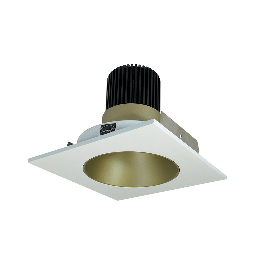 Nora NIO-4SNDC50XCHMPW 4 inch Iolite LED Square Reflector with Round Aperture, 800lm / 14W, 5000K, Champagne Haze Reflector / Matte Powder White Flange