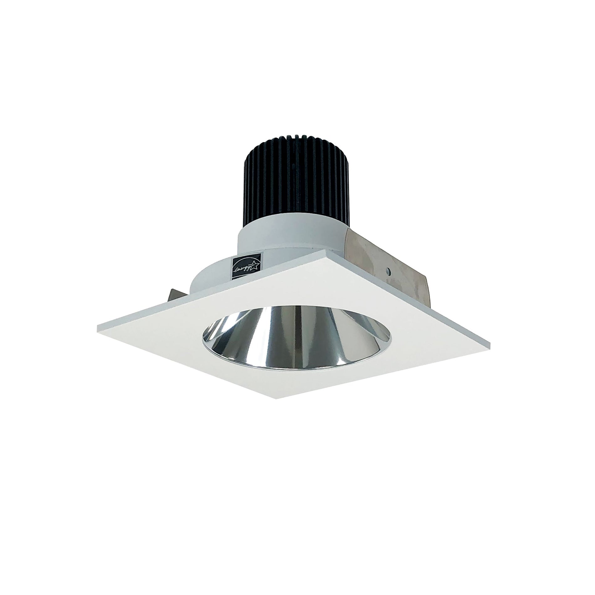 Nora NIO-4SNDC30QCMPW 4 inch Iolite LED Square Reflector with Round Aperture, 10-Degree Optic, 850lm / 12W, 3000K, Specular Clear Reflector / Matte Powder White Flange