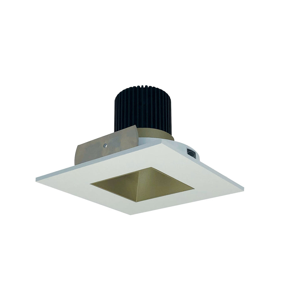 Nora NIO-4SNDSQCDXCHMPW 4 inch Iolite LED Square Reflector with Square Aperture, 800lm / 14W, Comfort Dim, Champagne Haze Reflector / Matte Powder White Flange