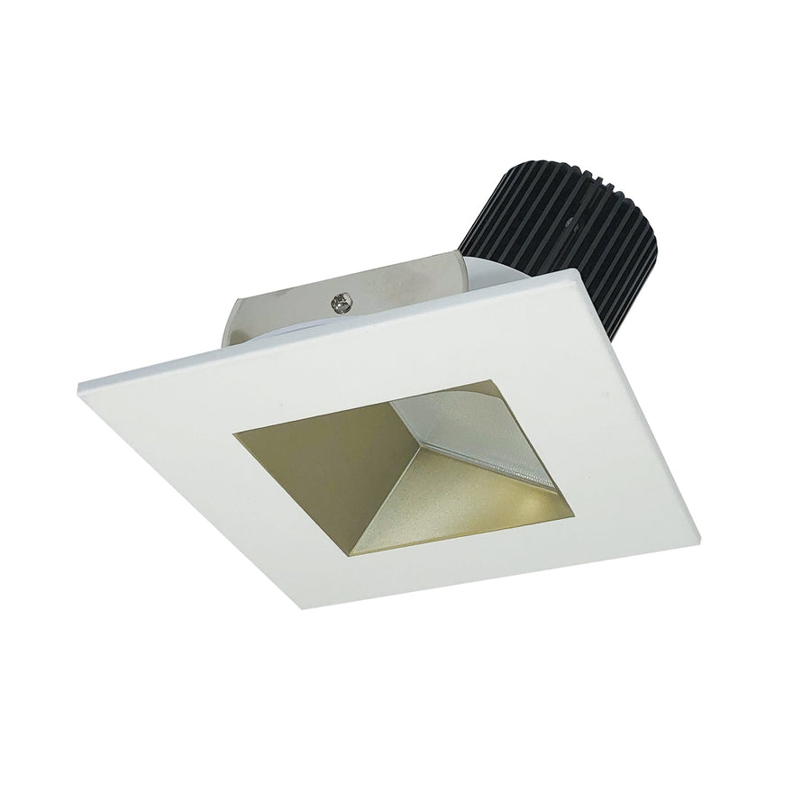 Nora NIO-4SWCDXCHMPW 4 inch Iolite LED Square Wall Wash, 800lm / 14W, Comfort Dim, Champagne Haze Reflector / Matte Powder White Flange