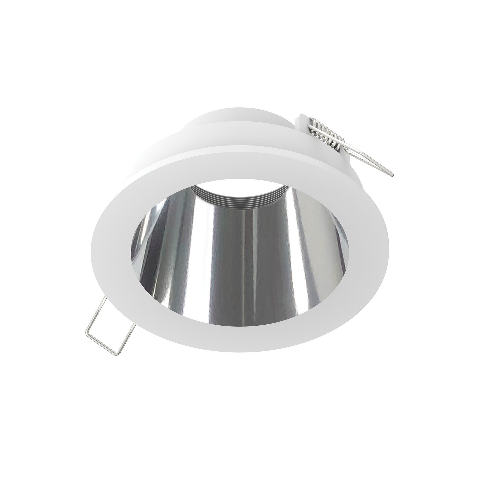 4" Iolite Can-less Round Downlight Trim, Specular Clear Reflector / Bright  White Flange