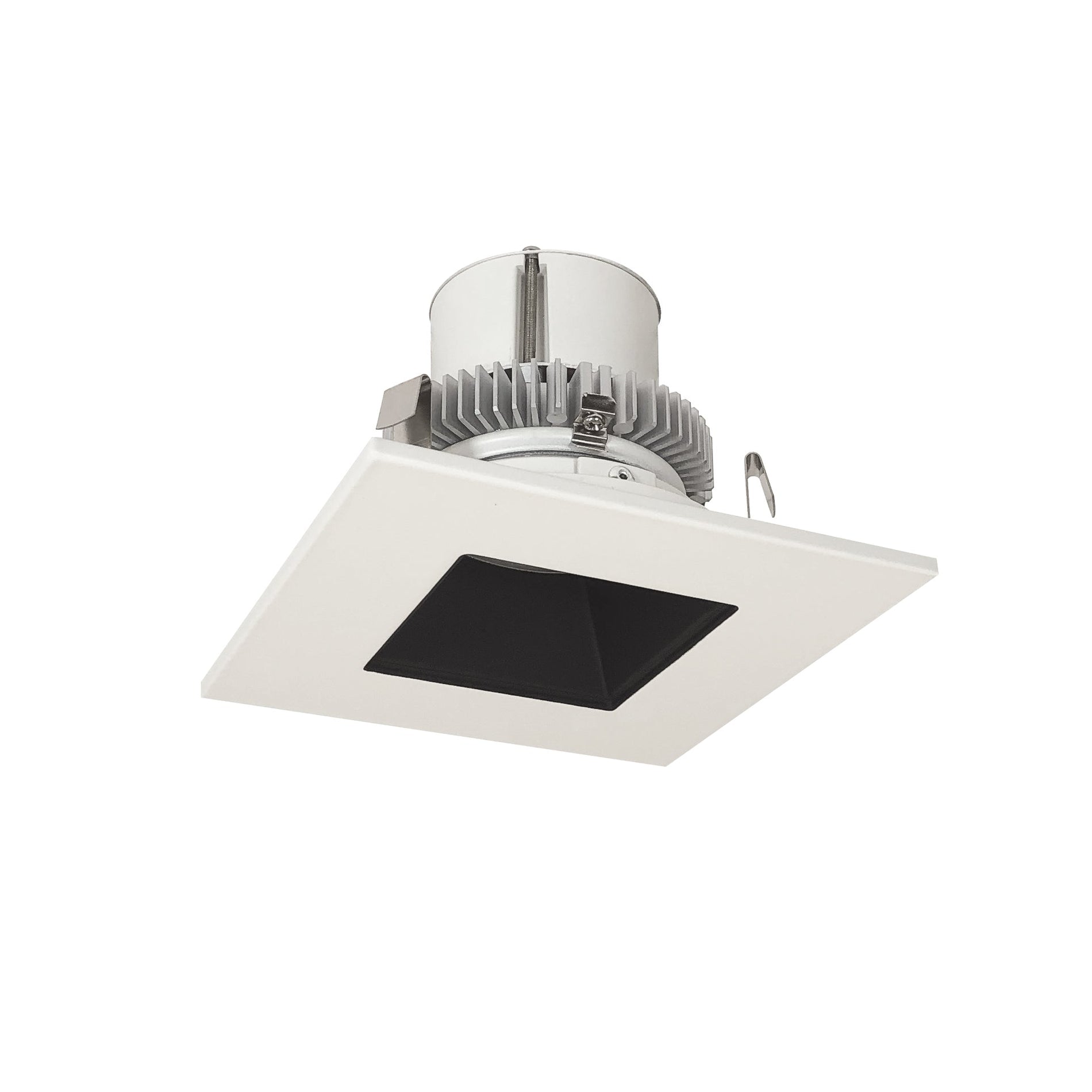 Nora NLCBC2-45627BW/10EM 4 inch Cobalt Click Square Retrofit Reflector with Square Aperture, 1000lm / 12W, 2700K, Black Reflector / White Flange, Pre-Wired for Emergency
