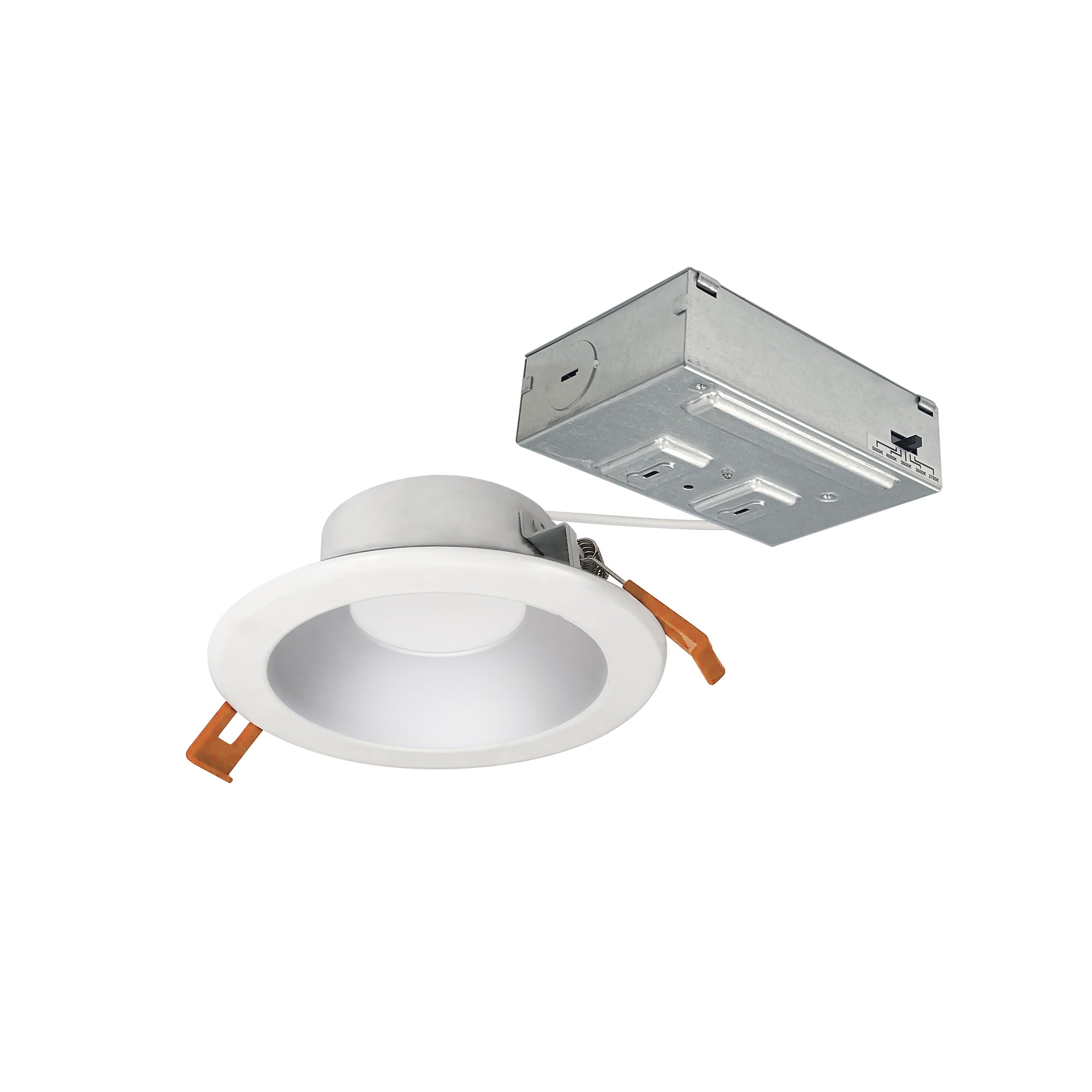 Nora NLTH-41TW-HZMPW 4 inch Theia LED Can-less Downlight with Selectable CCT, 120V input; 950lm / 10W, Haze Reflector / Matte Powder White Flange