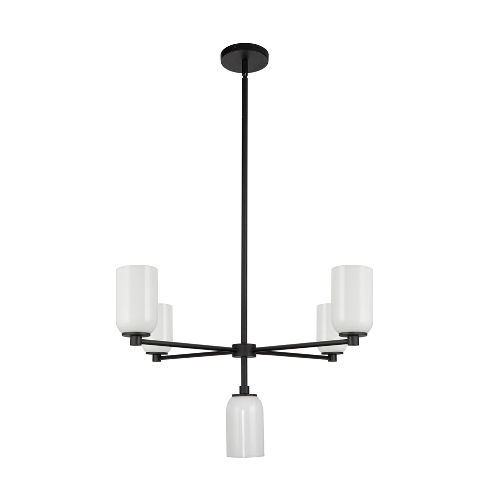 Kuzco Lighting CH57731-BK/GO Nola 31-in Chandelier, 5 Lights, Black/Glossy Opal Glass