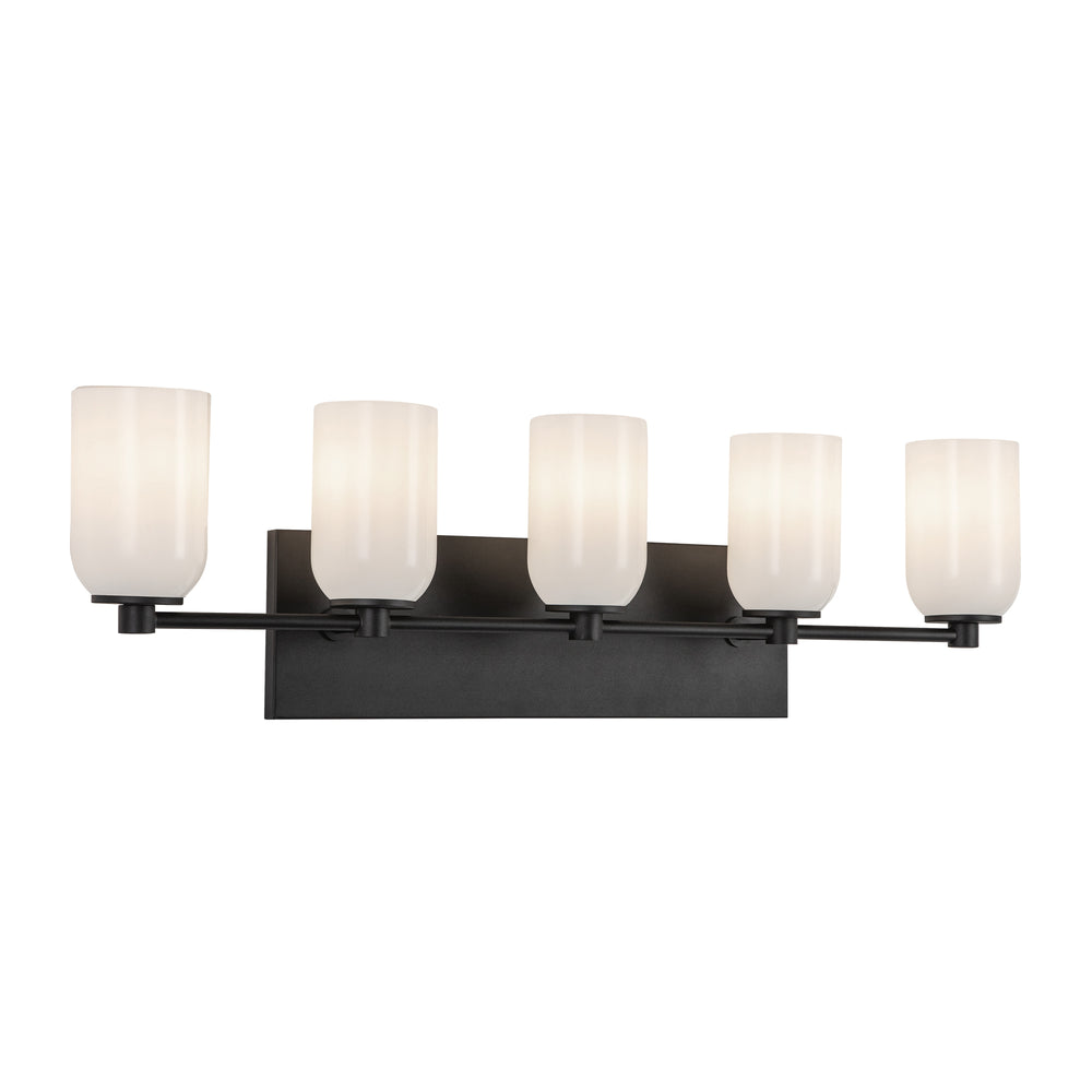 Kuzco Lighting VL57732-BK/GO Nola 32-in Vanity Light Fixture, 5 Lights, Black/Glossy Opal Glass