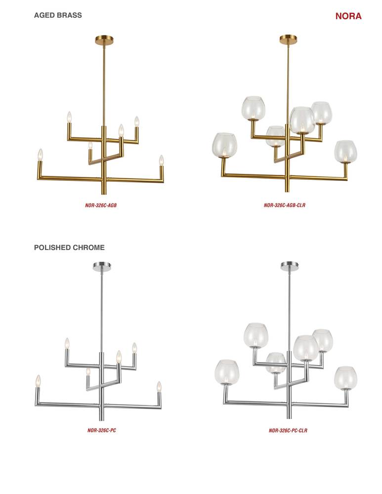 Dainolite NORA NOR-326C-AGB-CLR Chandelier Contemporary - Aged Brass