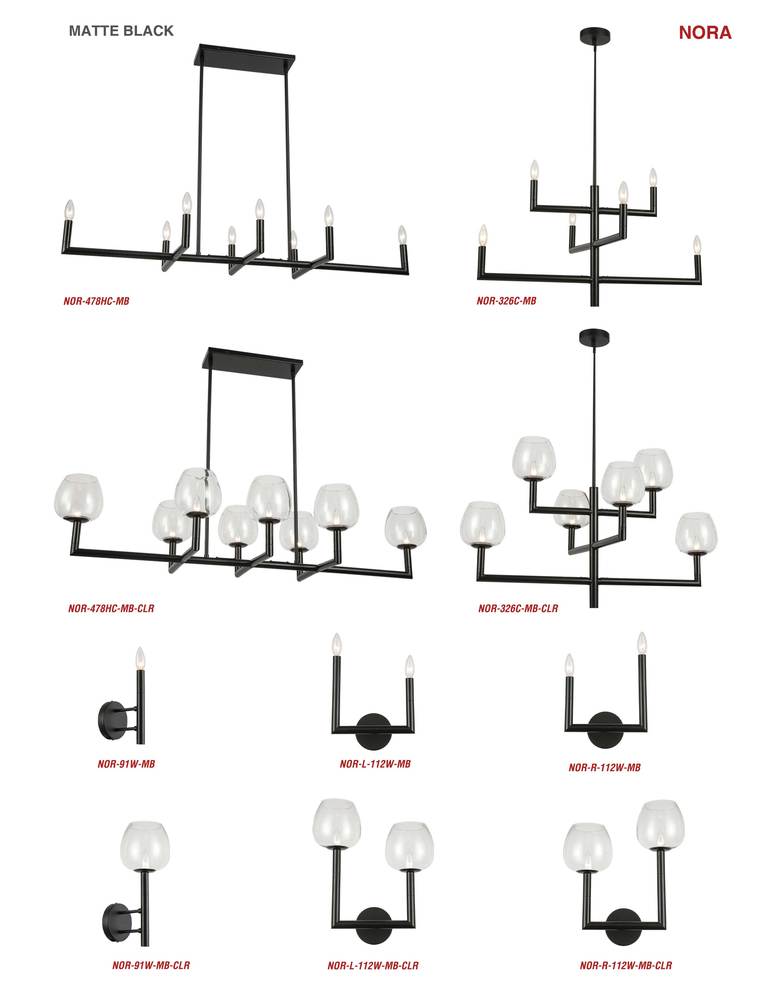 Dainolite NORA NOR-326C-MB-CLR Chandelier Contemporary - Matte Black