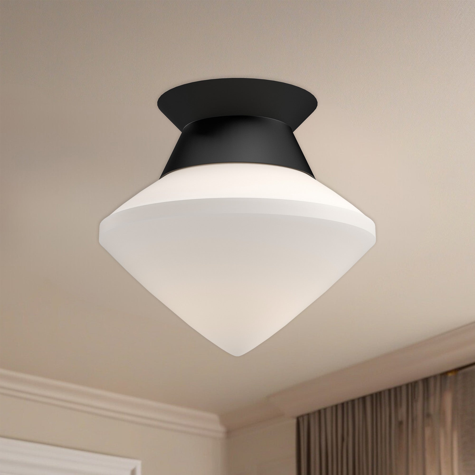 Nora 8-in Matte Black/Opal Matte Glass 1 Light Flush Mount