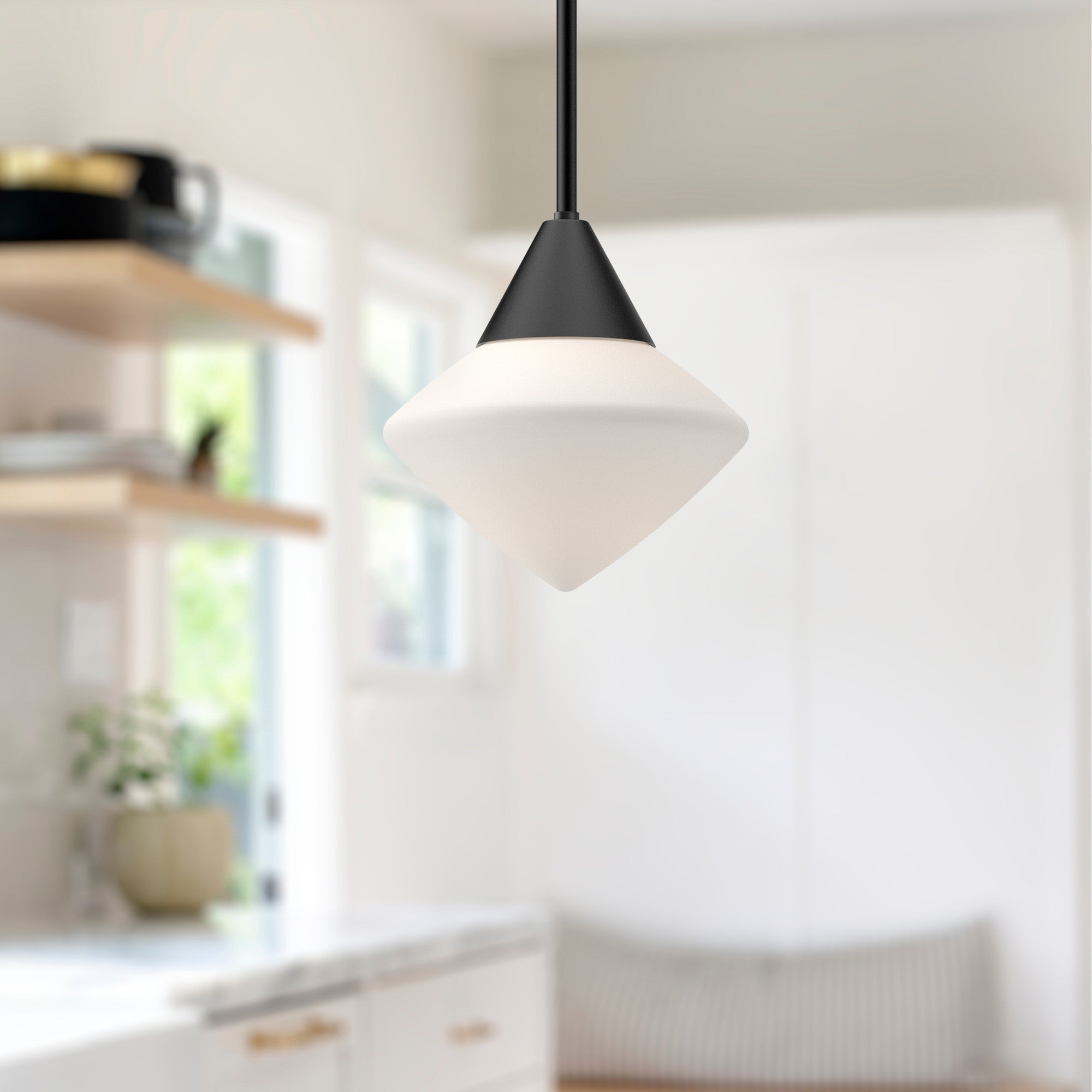 Nora 8-in Matte Black/Opal Matte Glass 1 Light Pendant
