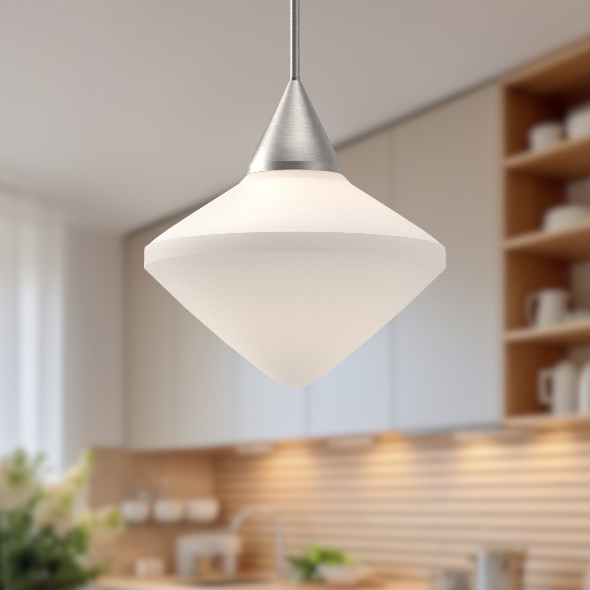 Nora 14-in Brushed Nickel/Opal Matte Glass 1 Light Pendant