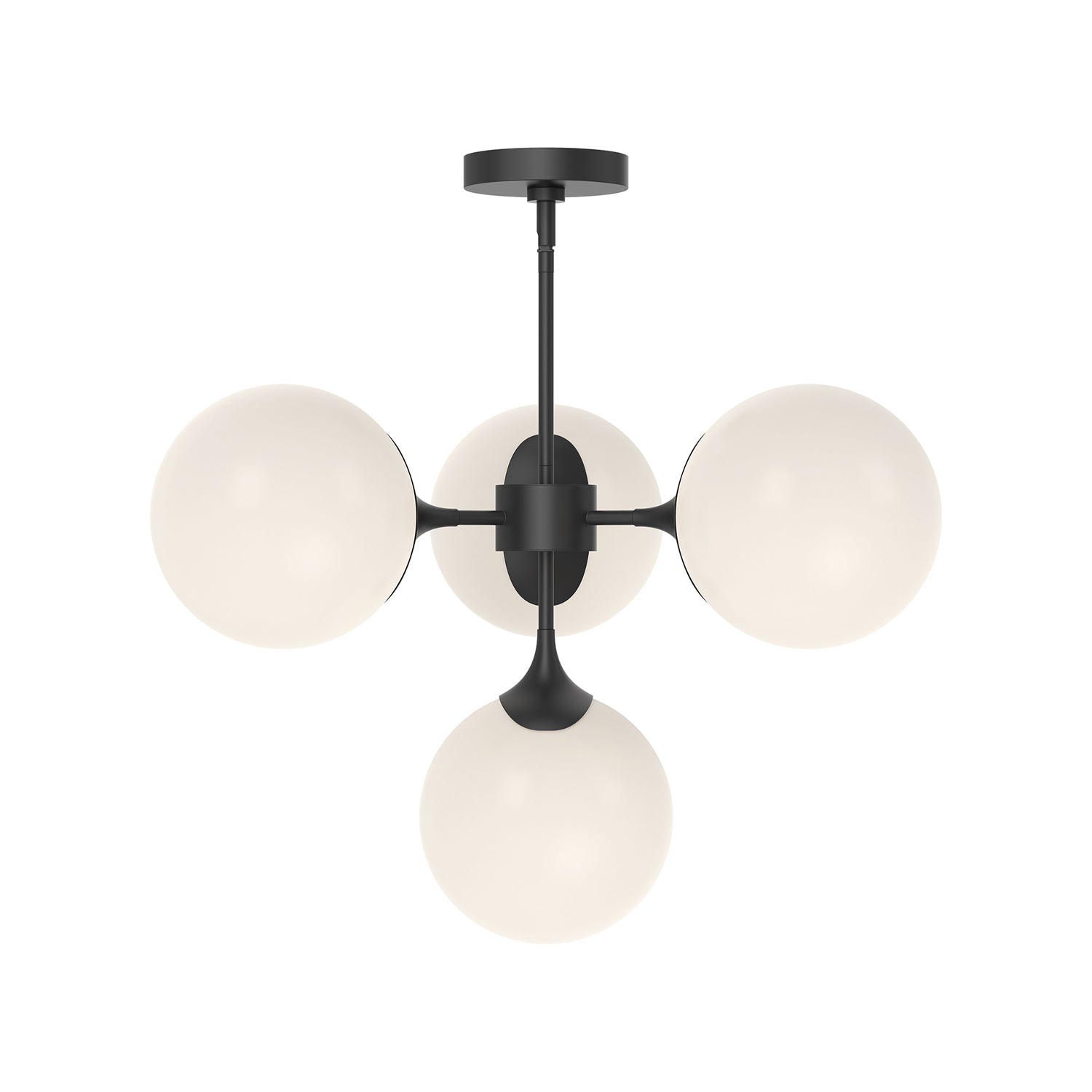 Nouveau 26-in Matte Black/Opal Matte Glass 4 Lights Chandeliers