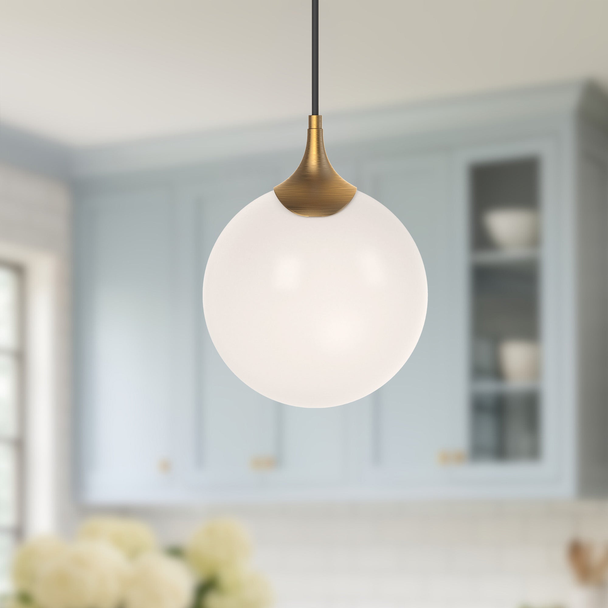 Nouveau 8-in Aged Gold/Opal Matte Glass 1 Light Pendant