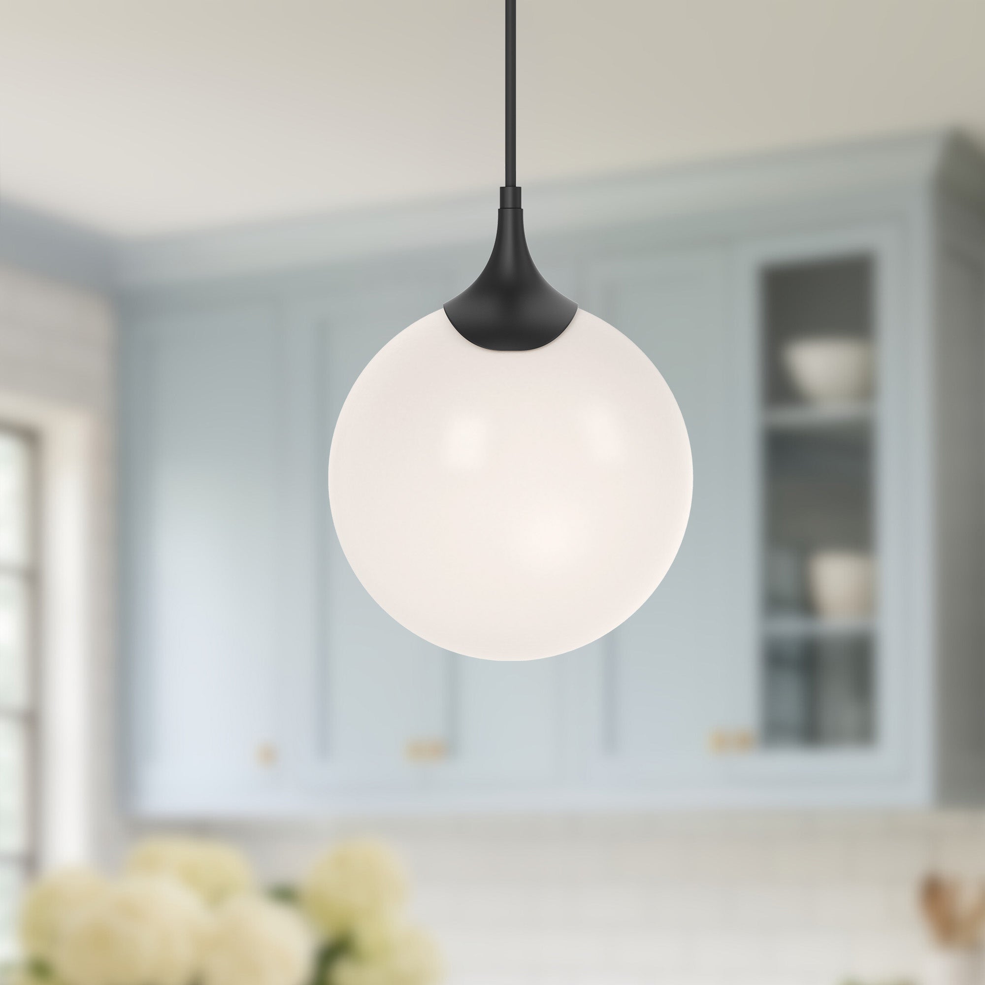 Nouveau 8-in Matte Black/Opal Matte Glass 1 Light Pendant