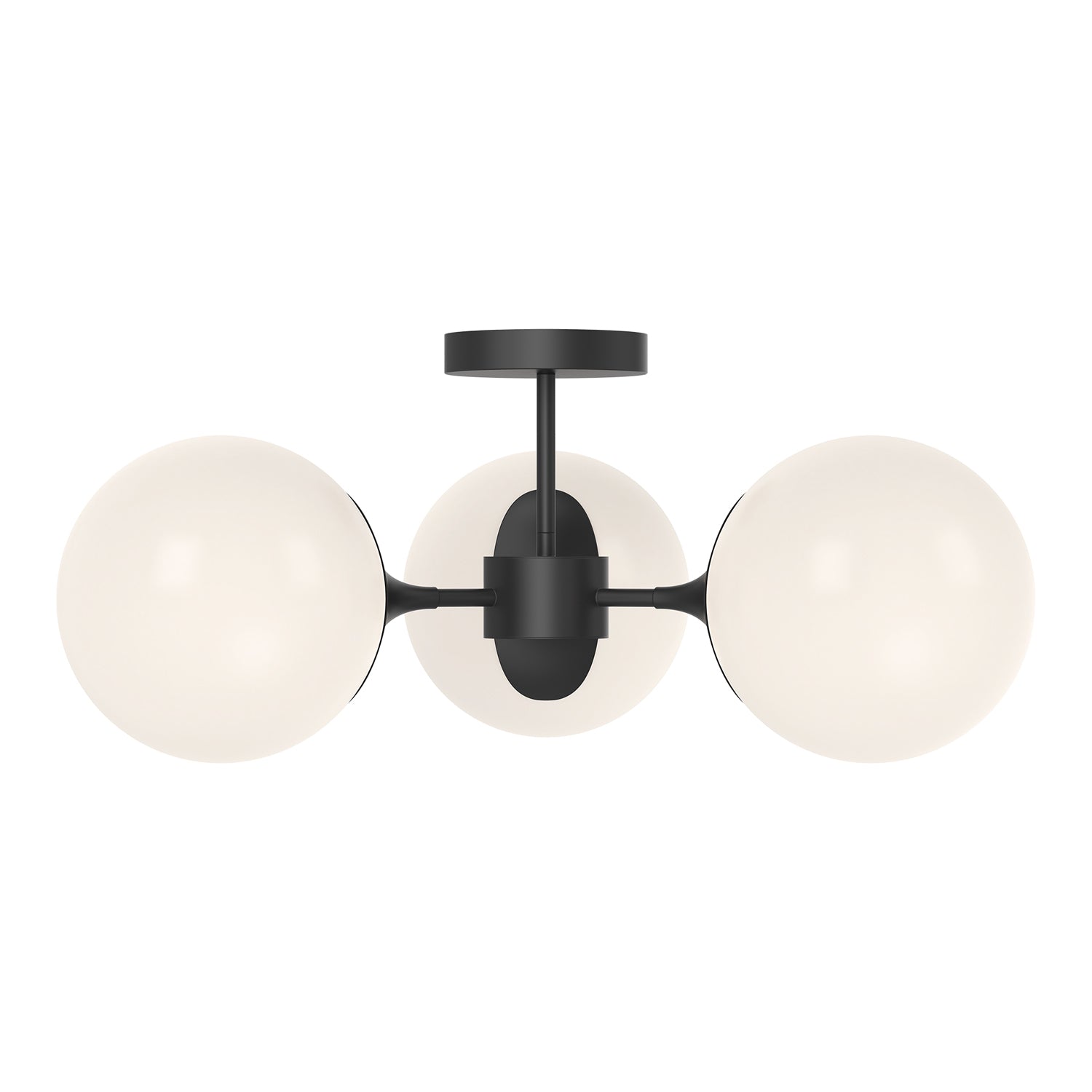 Nouveau 26-in Matte Black/Opal Matte Glass 3 Lights Semi Flush Mount