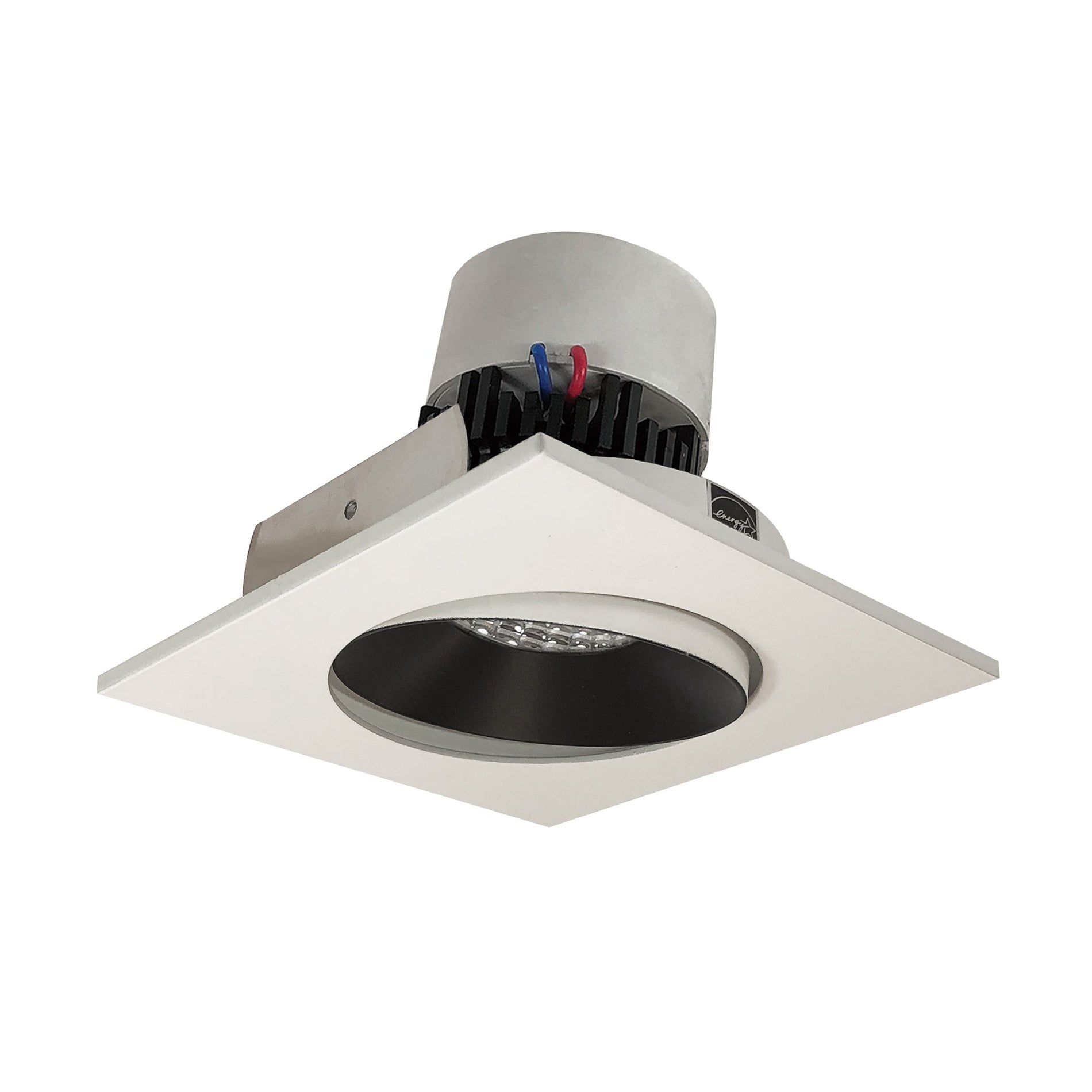 Nora NPR-4SC35XBW 4 inch Pearl LED Square Adjustable Cone Retrofit, 1000lm / 12W, 3500K, Black Reflector / White Flange