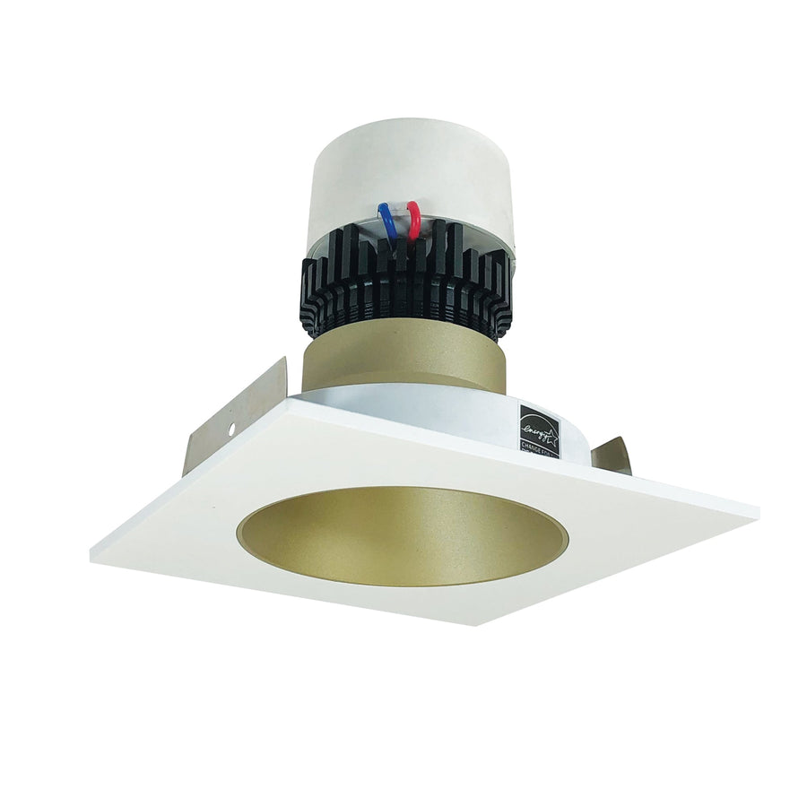 Nora NPR-4SNDC30XCHMPW 4 inch Pearl LED Square Retrofit Reflector with Round Aperture, 1000lm / 12W, 3000K, Champagne Haze Reflector / Matte Powder White Flange