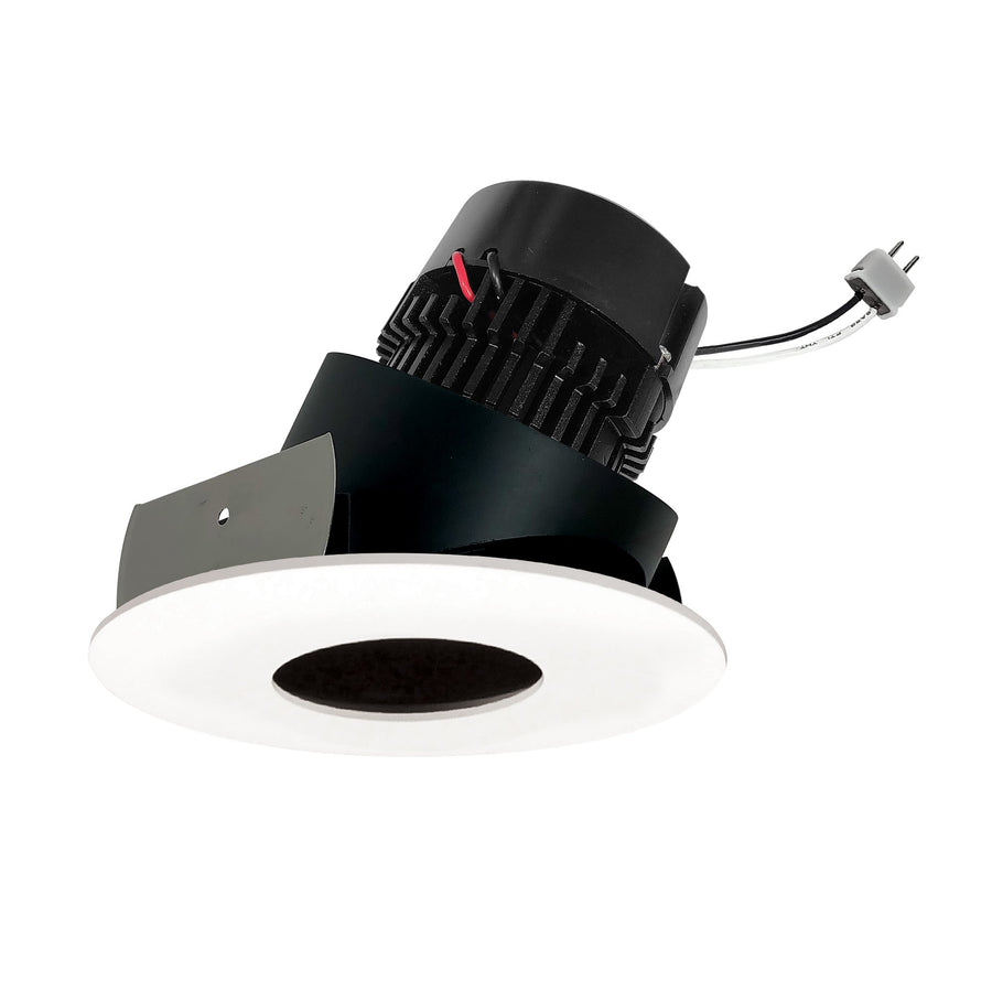 Nora NPRLV-4RPHA27XBMPW 4 inch Pearl Low Voltage LED Round Adjustable Pinhole Retrofit, 950lm / 11W, 2700K, Black Pinhole / Matte Powder White Flange