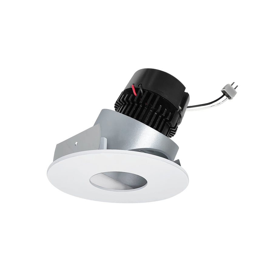 Nora NPRLV-4RPHA40XHZMPW 4 inch Pearl Low Voltage LED Round Adjustable Pinhole Retrofit, 950lm / 11W, 4000K, Haze Pinhole / Matte Powder White Flange