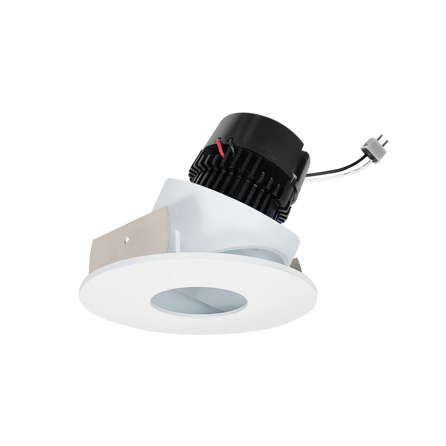 Nora NPRLV-4RPHA40XMPW 4 inch Pearl Low Voltage LED Round Adjustable Pinhole Retrofit, 950lm / 11W, 4000K, Matte Powder White Pinhole / Matte Powder White Flange